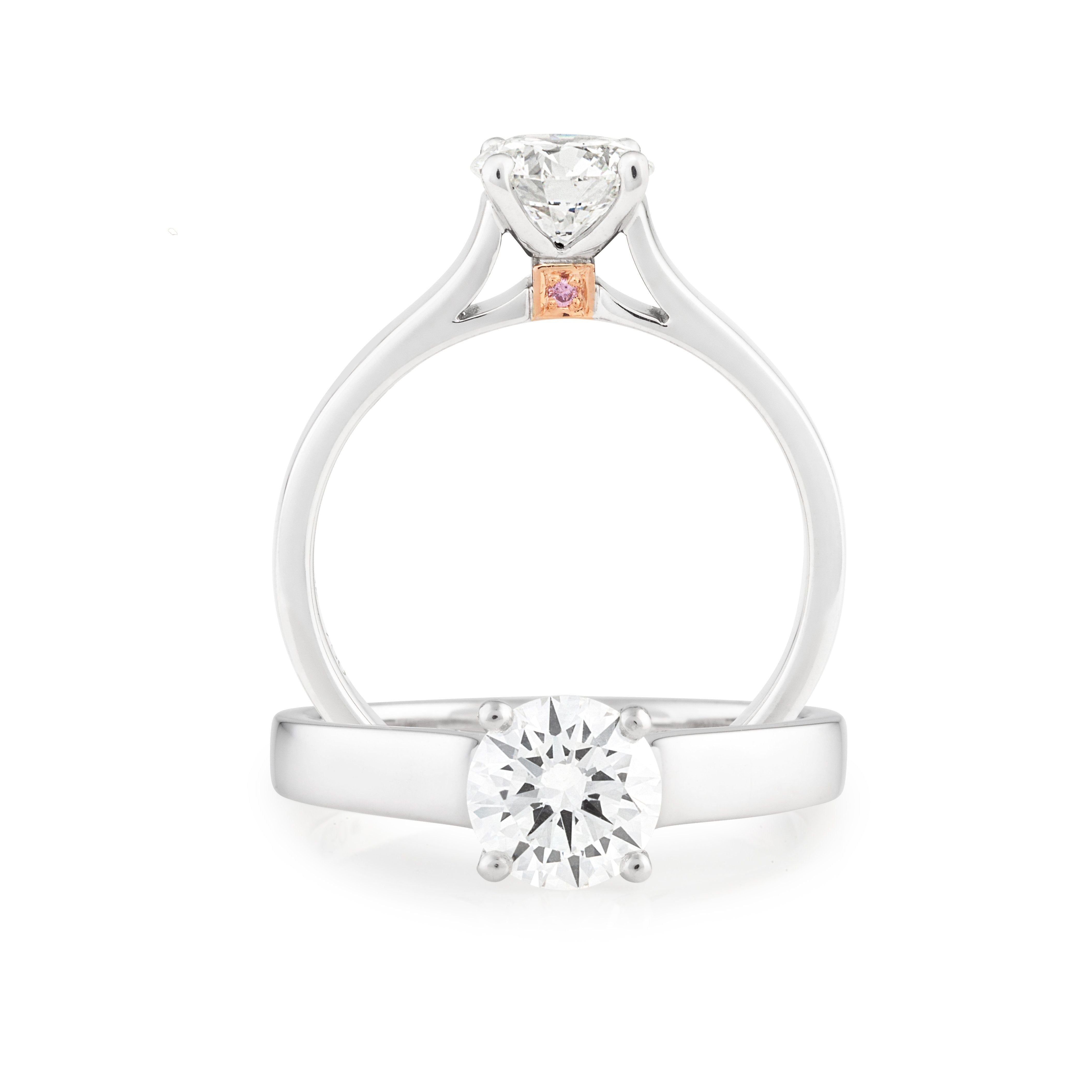 0.51ct White Round Brilliant Cut & Pink Diamond Engagement Ring in 18ct White Gold