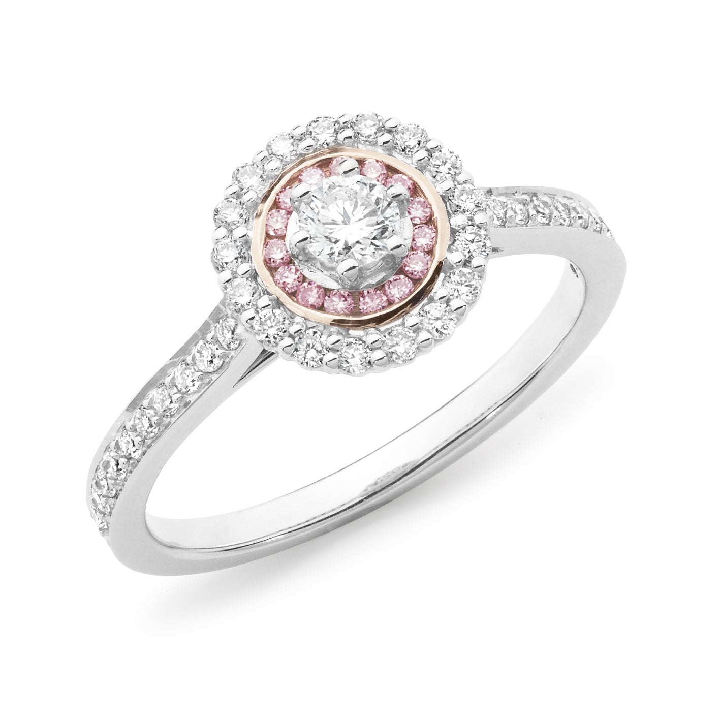 Pink Diamond Set Cluster Engagement Ring in 18ct White & Rose Gold