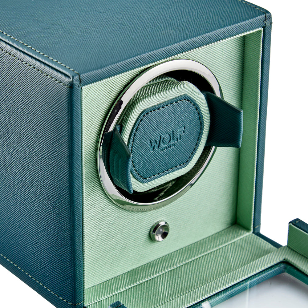WOLF Cub Seltzer Single Watch Winder with Cover Teal/Mint