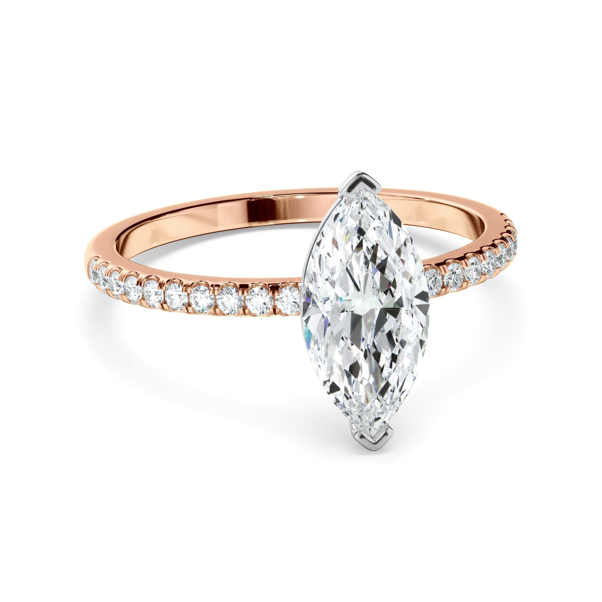 Marquise Cut Diamond Engagement Ring With Pave Band