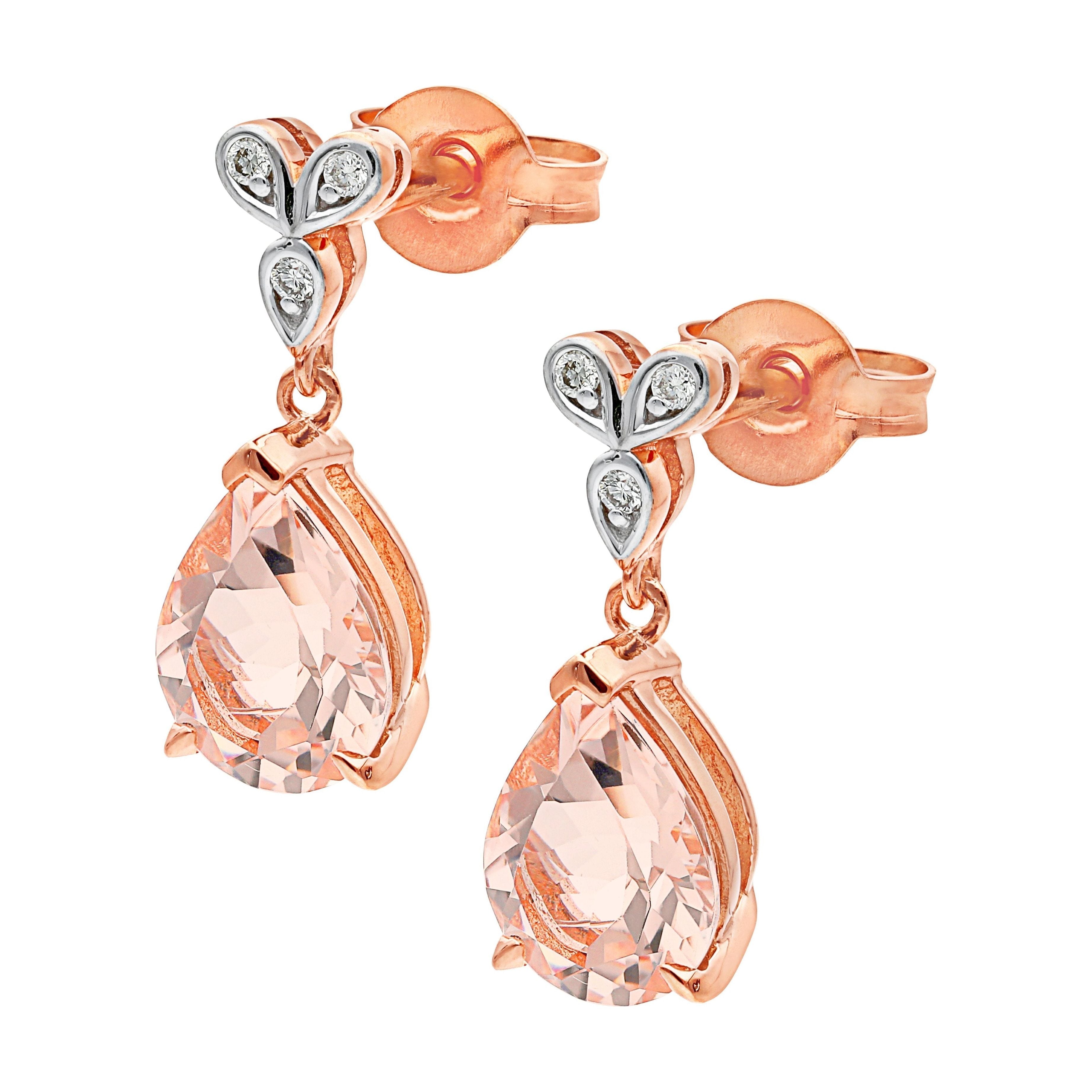 Morganite & 0.03ct Diamond Earrings in 9ct Rose Gold