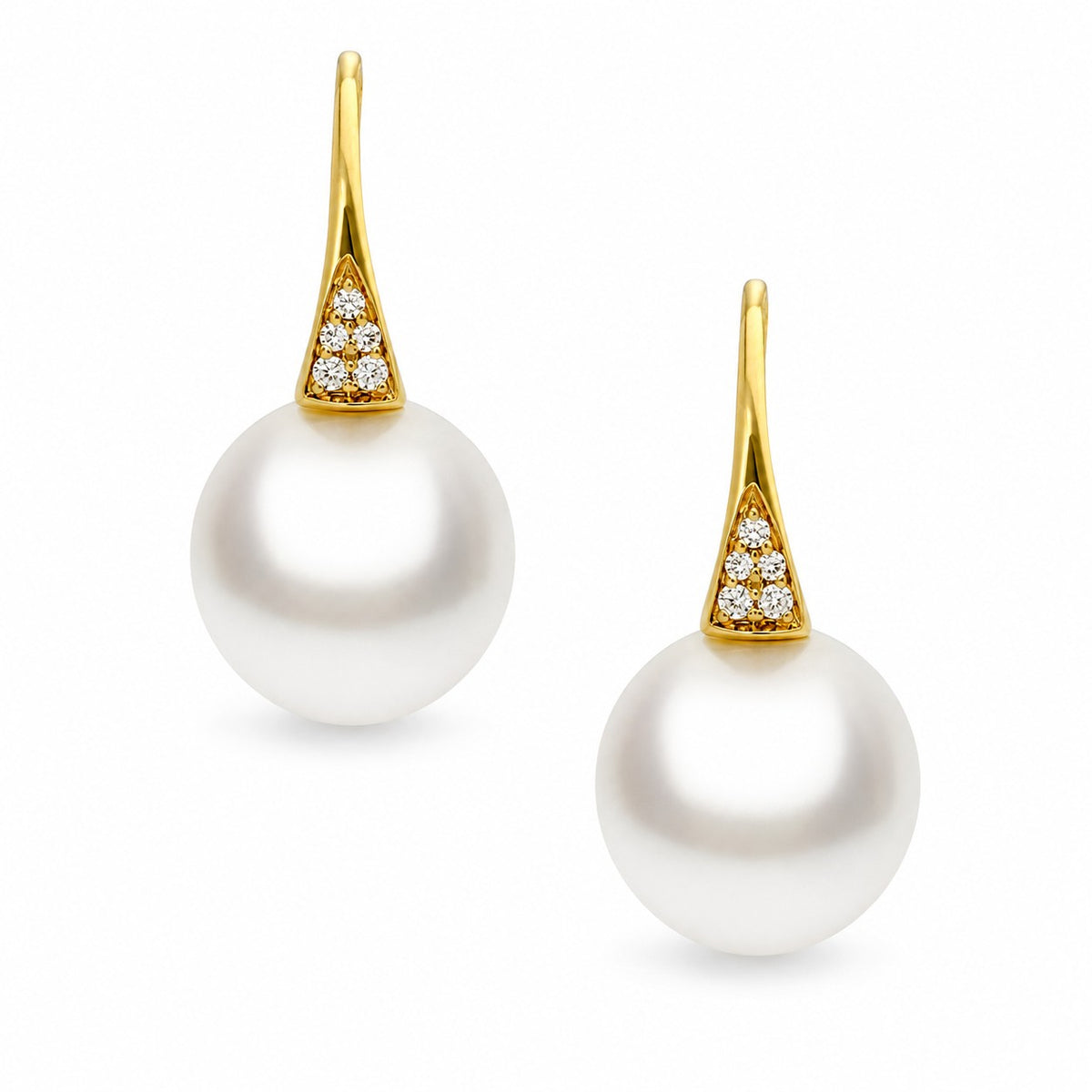 AUTORE 18ct Yellow Gold Diamond & Pearl Shepherd Hook Earrings
