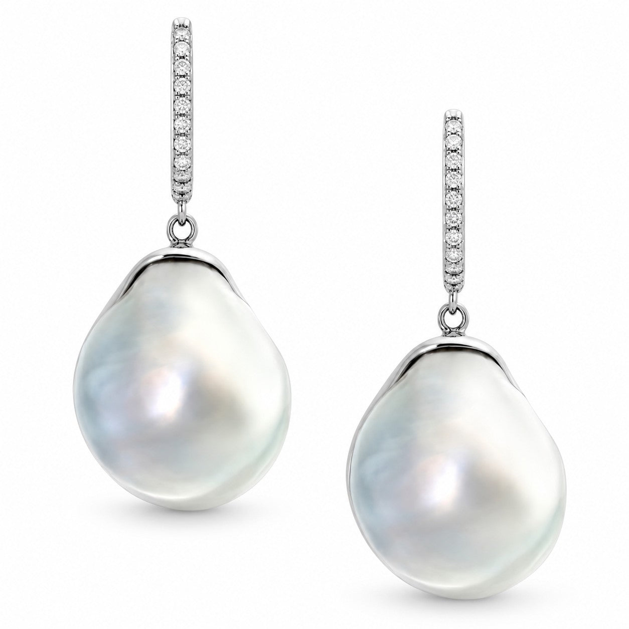 AUTORE Sterling Silver Diamond & Baroque Pearl Huggie Earrings