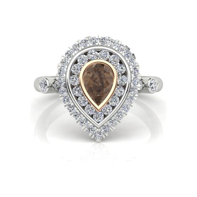 18ct White & Rose Gold Pear Champagne Diamond Ring