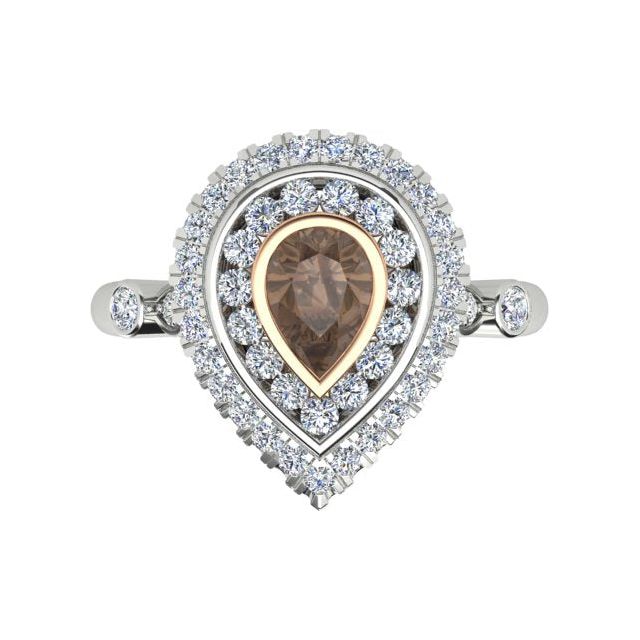 18ct White & Rose Gold Pear Champagne Diamond Ring