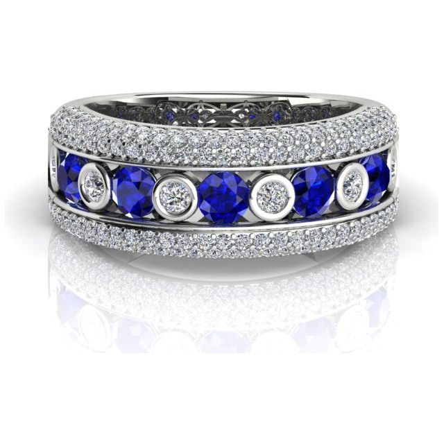 18ct White Gold Pavé & Channel Ceylon Sapphire & Diamond Ring