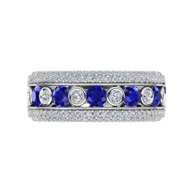 18ct White Gold Pavé & Channel Ceylon Sapphire & Diamond Ring
