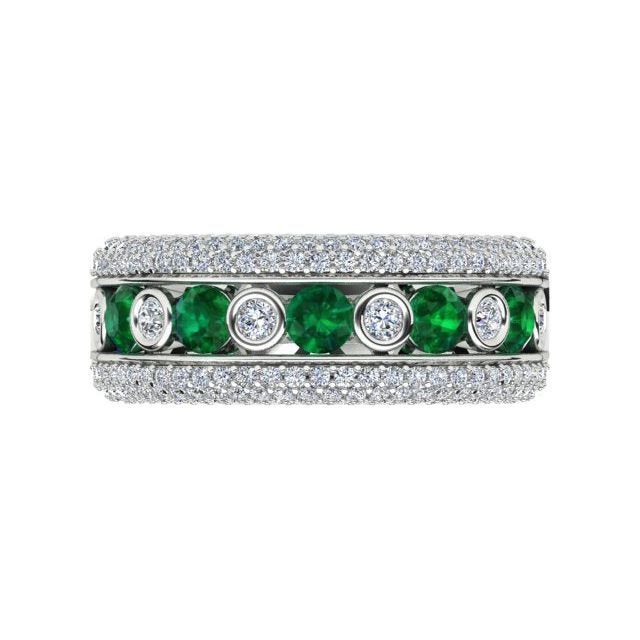 18ct White Gold Pavé & Channel Emerald & Diamond Ring
