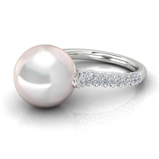 18ct White Gold Diamond Set South Sea Pearl Dress Ring