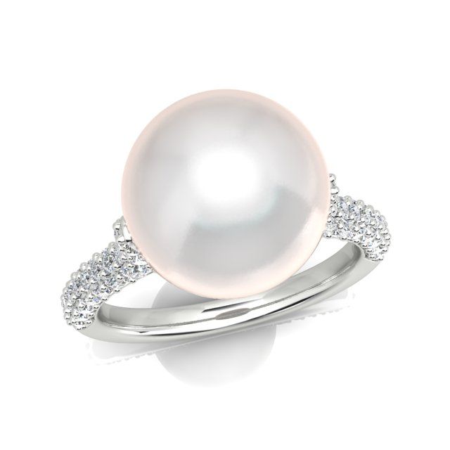 18ct White Gold Diamond Set South Sea Pearl Dress Ring