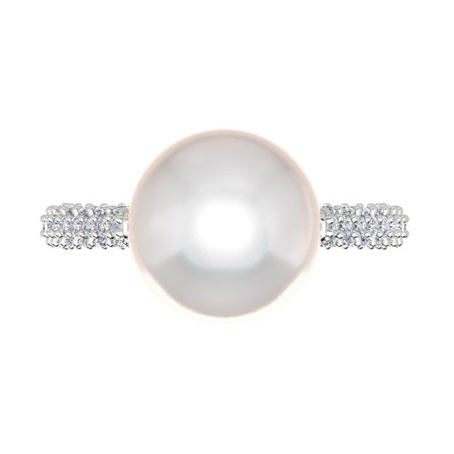 18ct White Gold Diamond Set South Sea Pearl Dress Ring