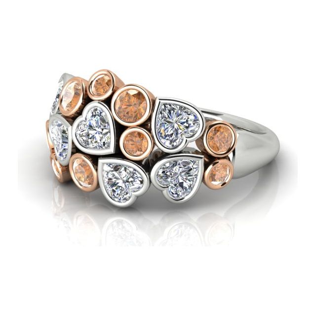 18ct White & Rose Gold Cognac & White Diamond Dress Ring