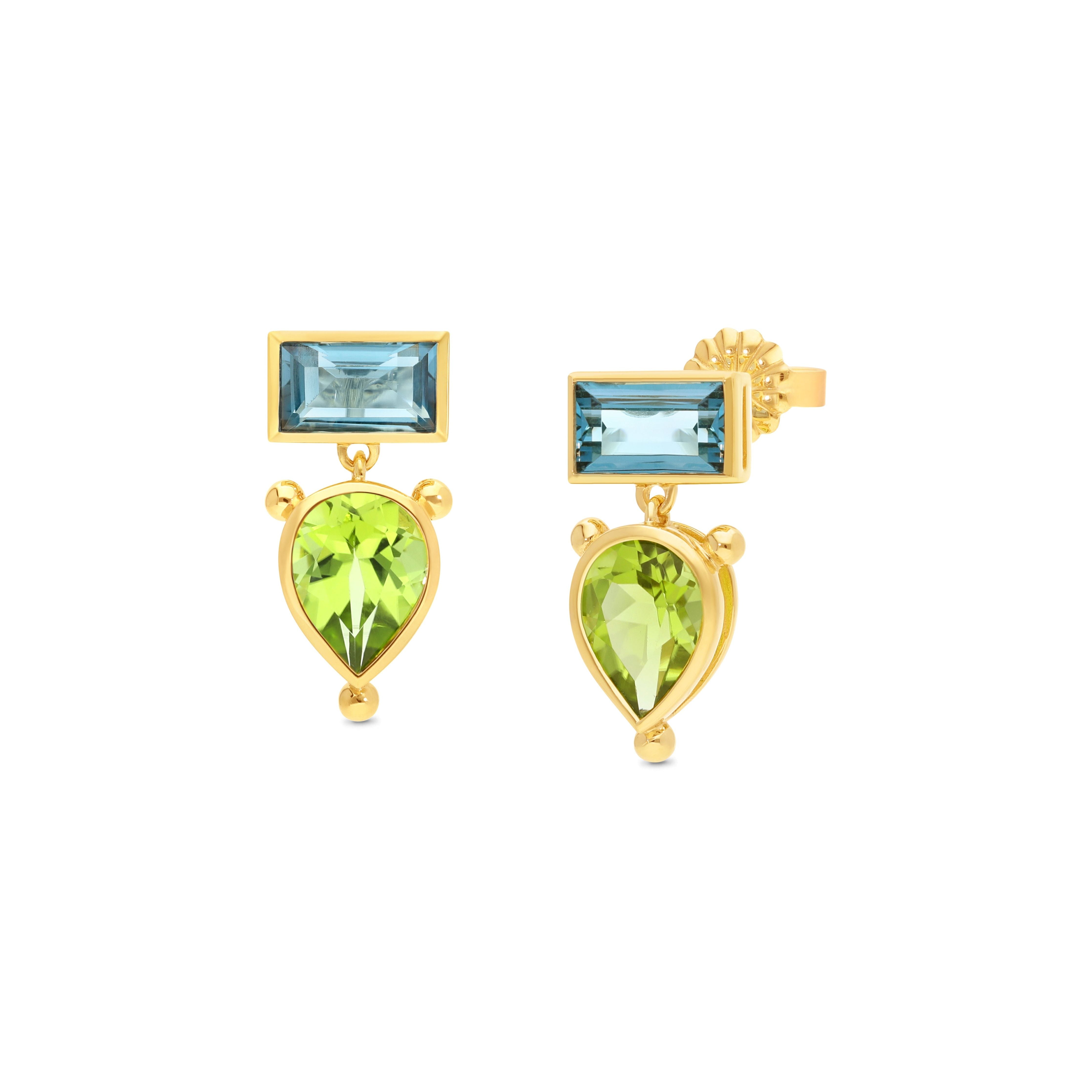 Peridot & London Blue Topaz Drop Earrings 9ct Yellow Gold