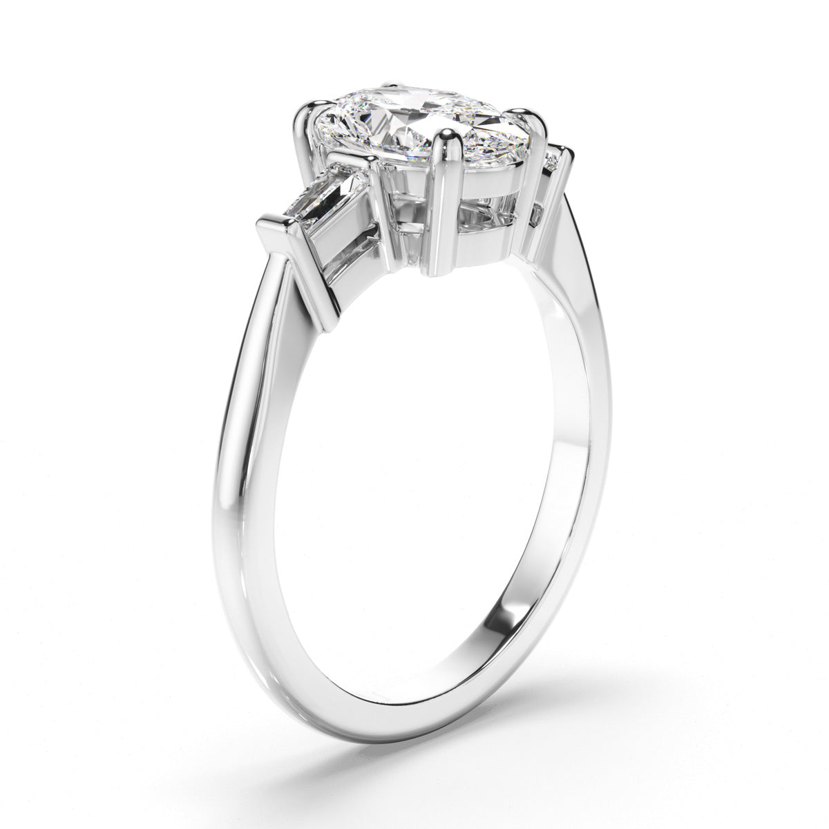 Oval Cut Diamond Trilogy Engagement Ring with Baguette Sides