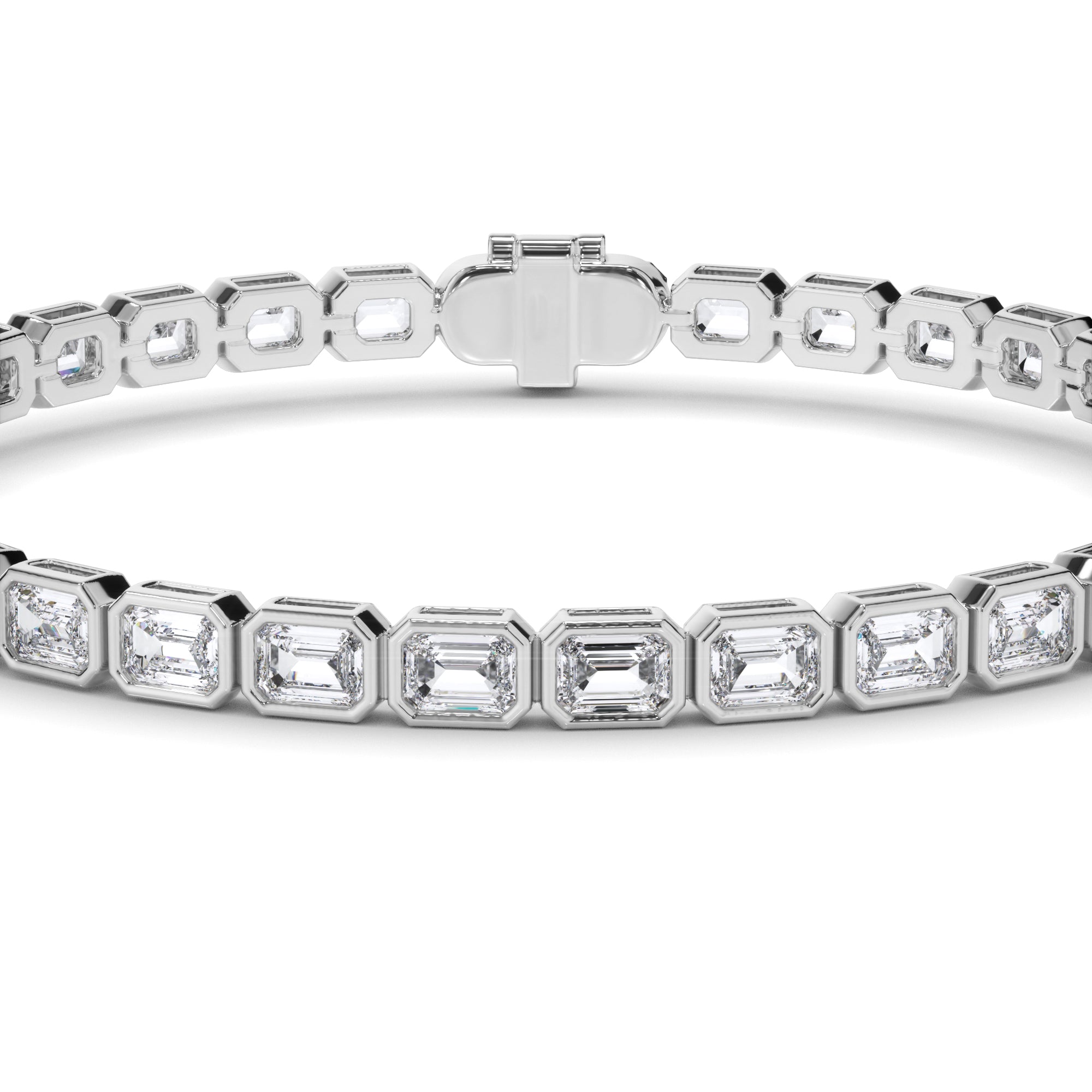 Emerald Cut Natural Mined Diamond Bezel Set Tennis Bracelet