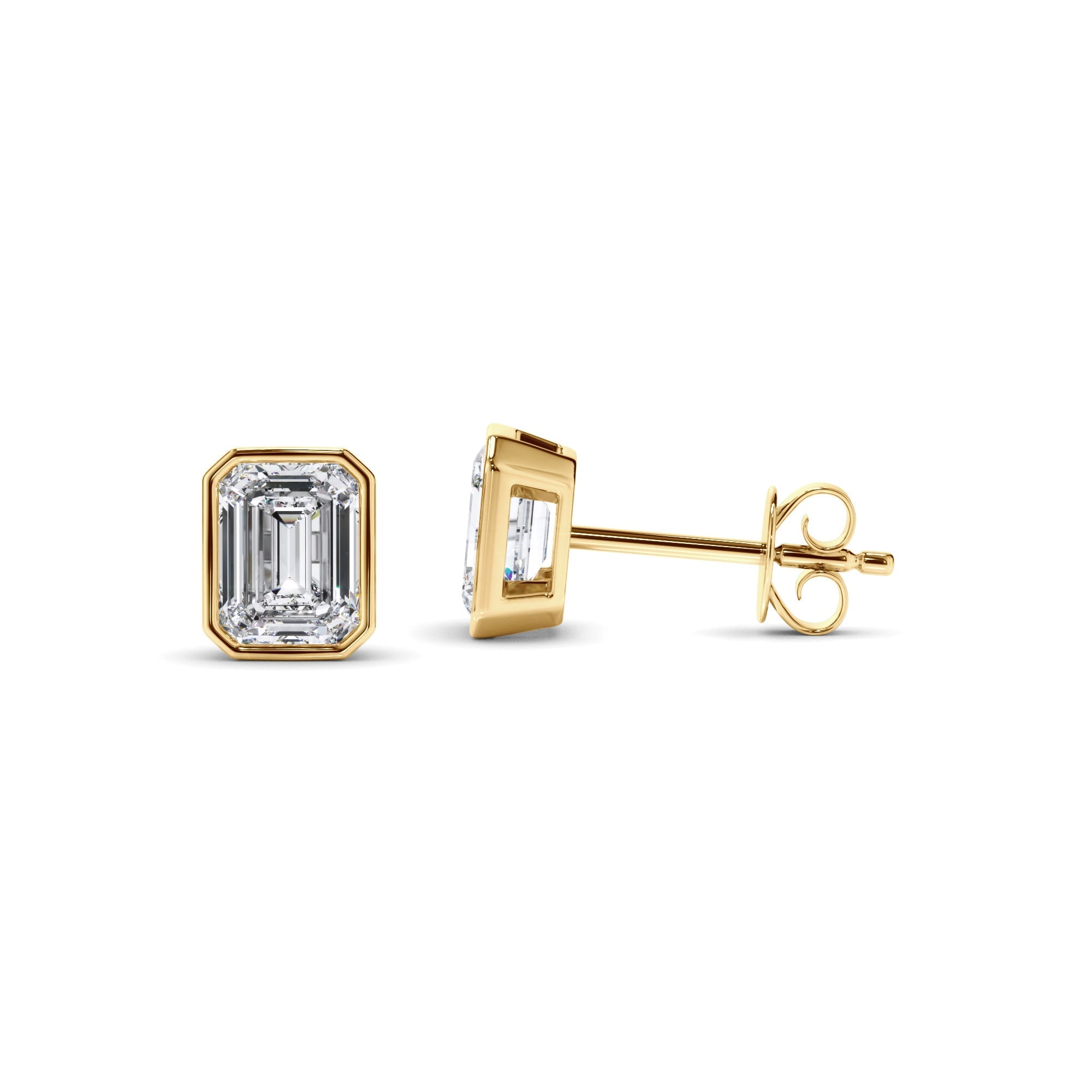 Emerald Cut Diamond Bezel Set Stud Earrings