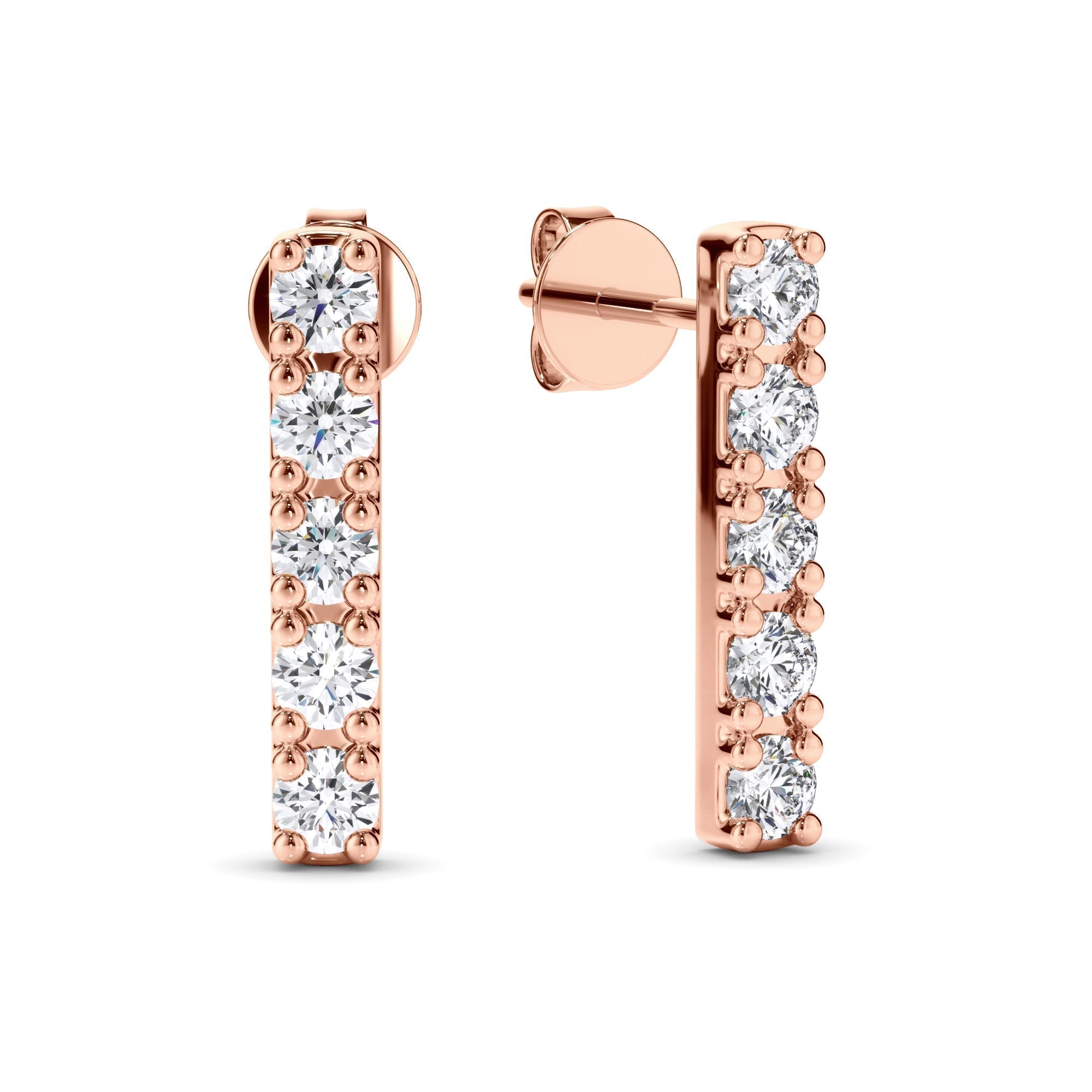5-Stone Round Brilliant Cut Diamond Bar Earrings