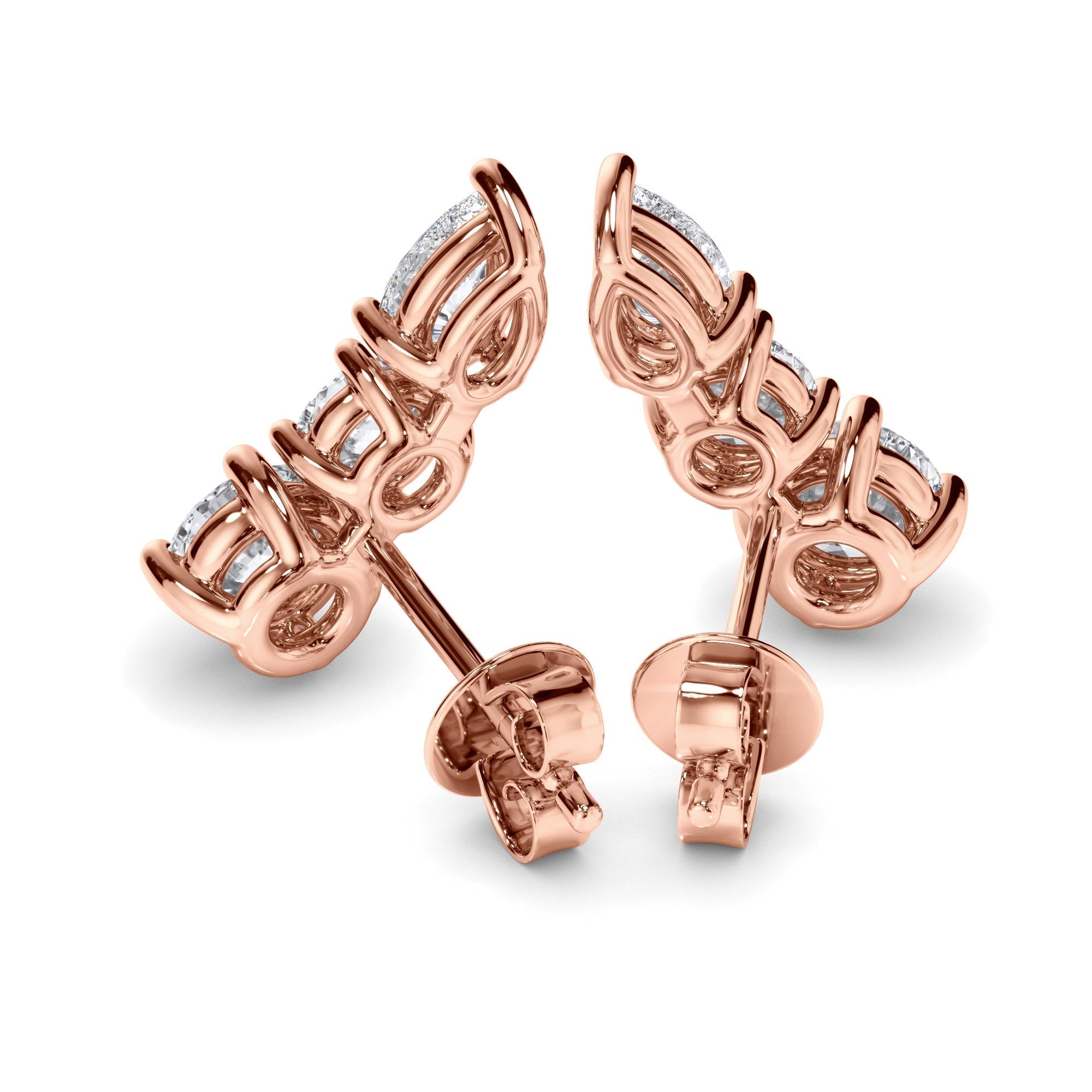 Round Brilliant & Pear Cut 3-Stone Stud Earrings