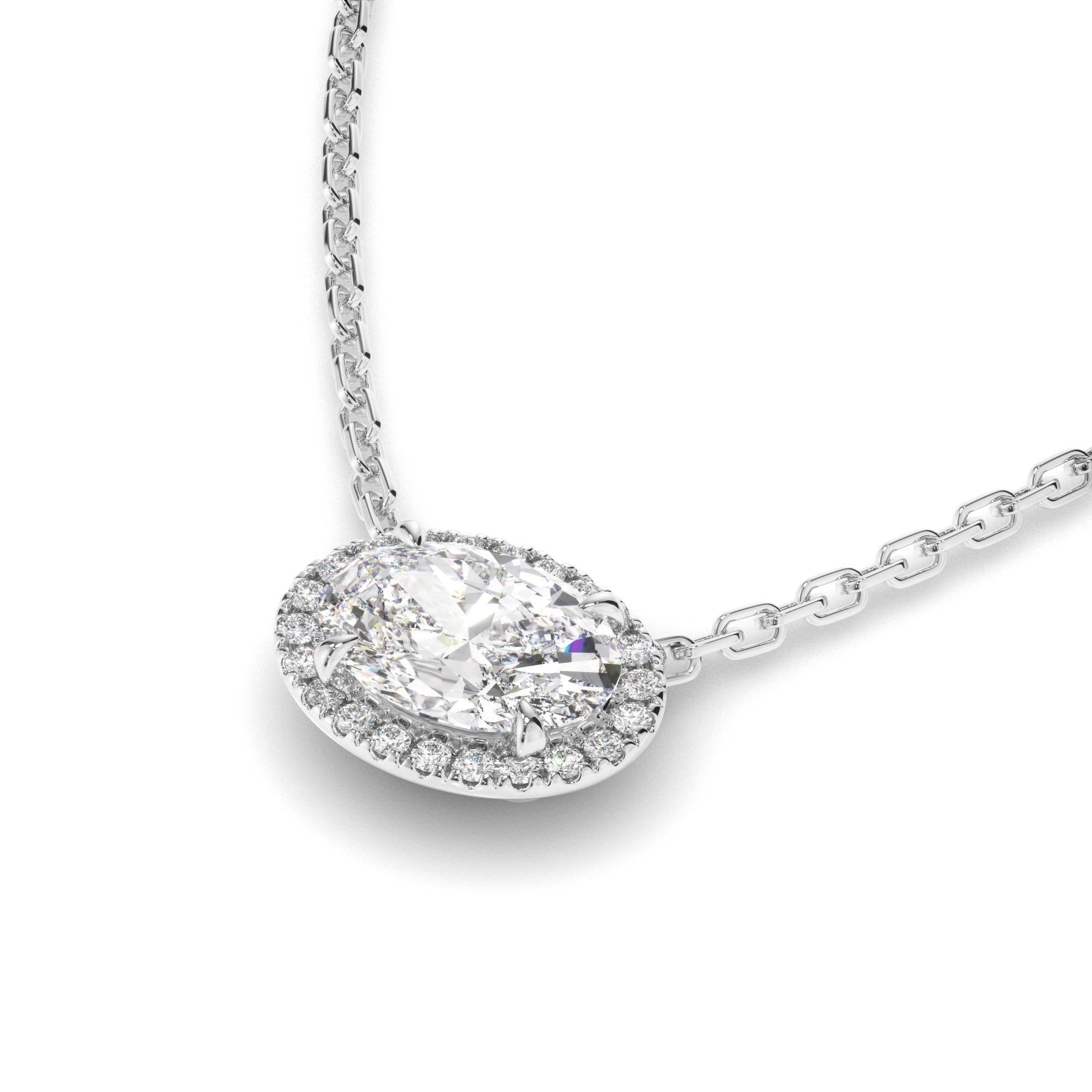 East West Oval Cut Diamond Halo Necklet