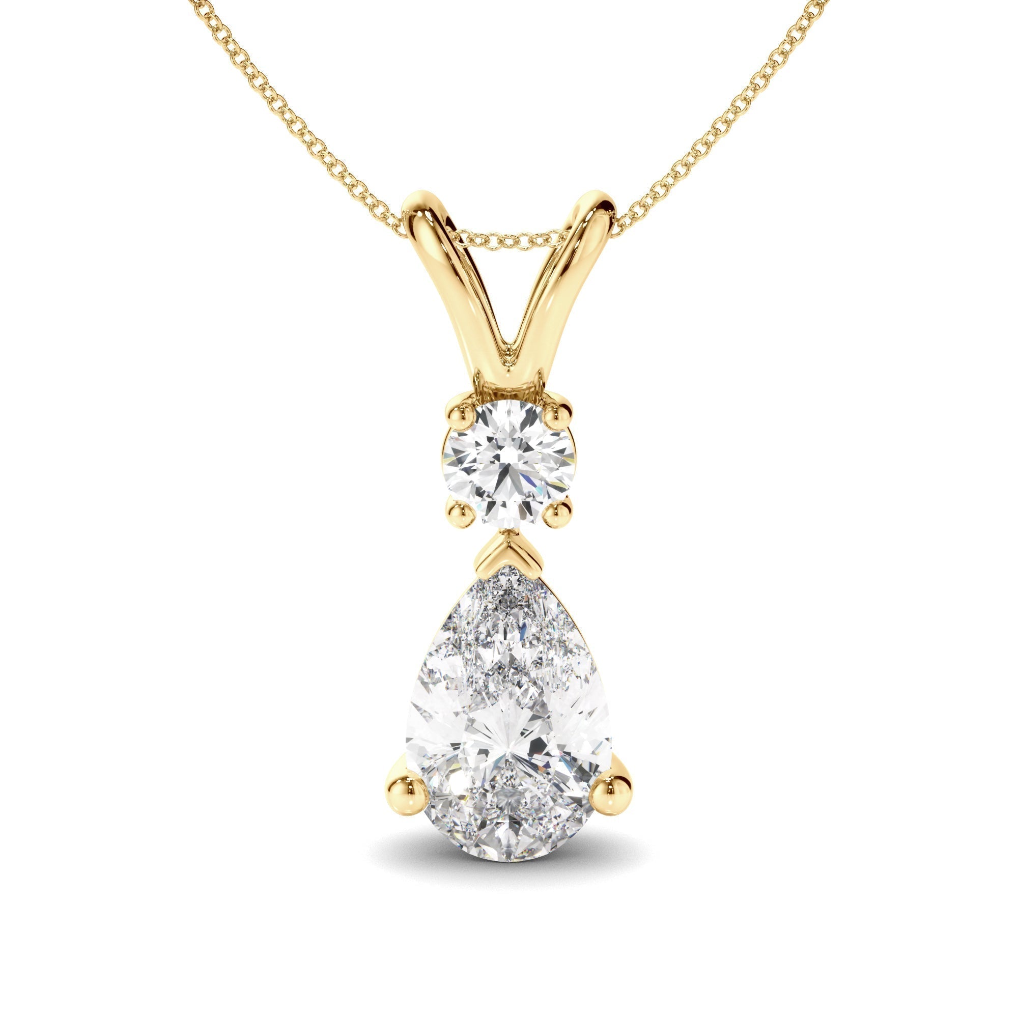 Pear & Round Brilliant Cut Diamond Drop Pendant