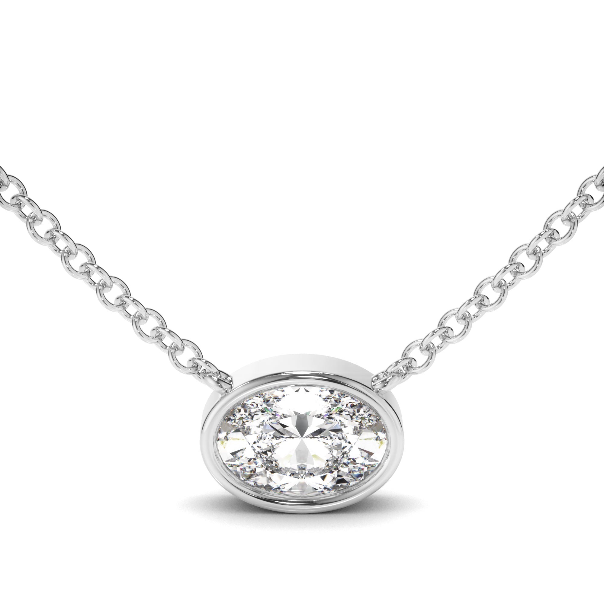 Oval Cut Diamond Bezel Set Necklet