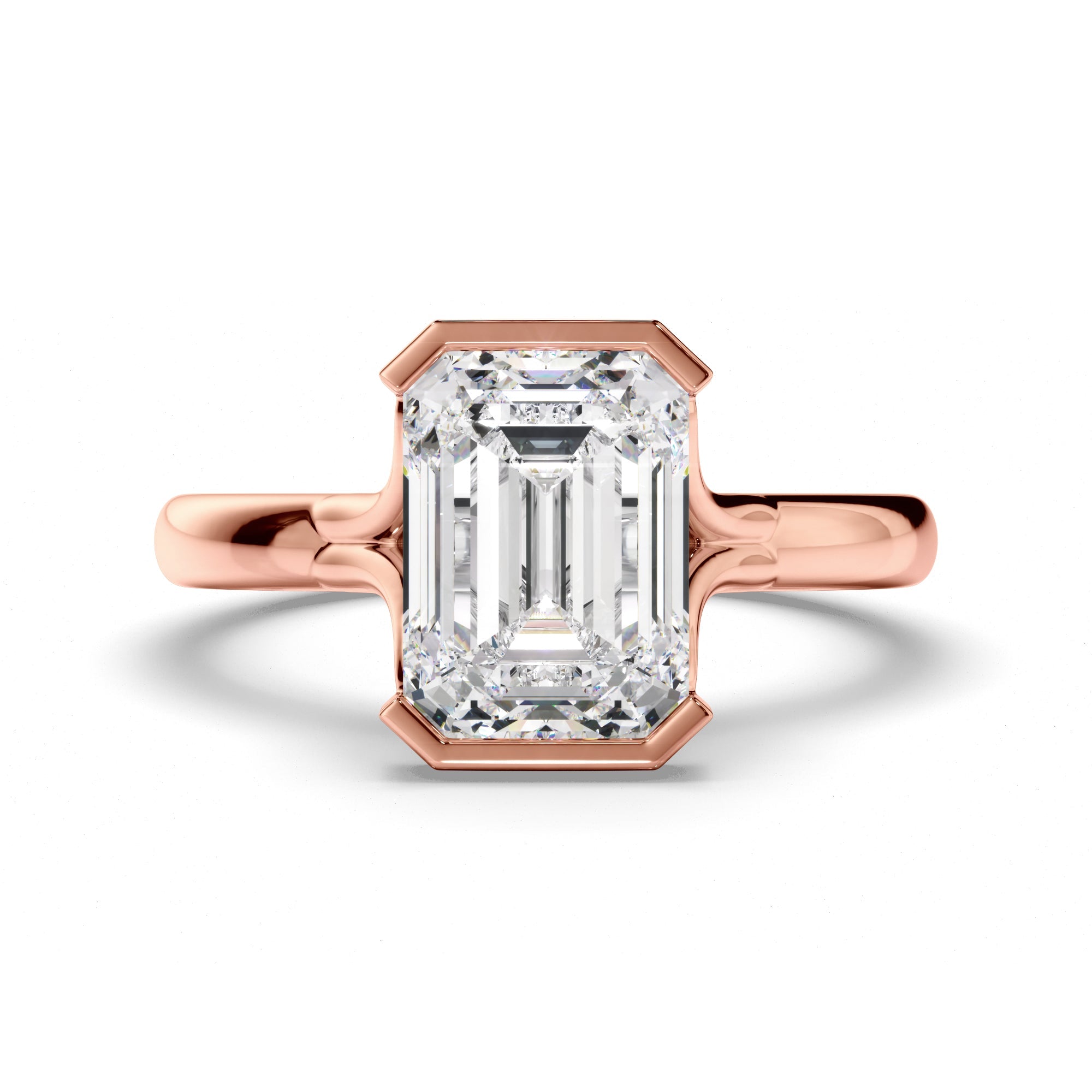 Emerald Cut Diamond Half-Bezel Set Engagement Ring