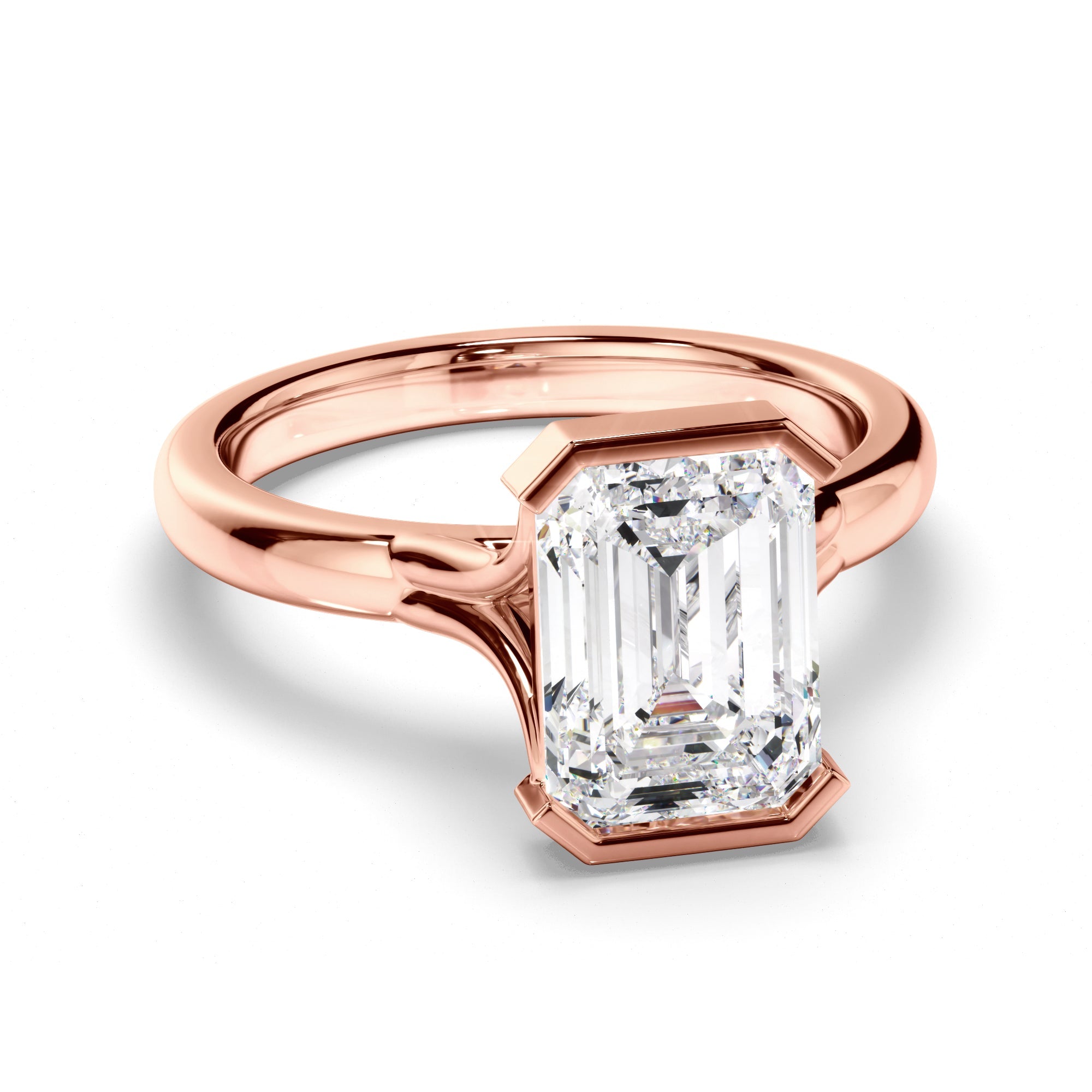 Emerald Cut Diamond Half-Bezel Set Engagement Ring