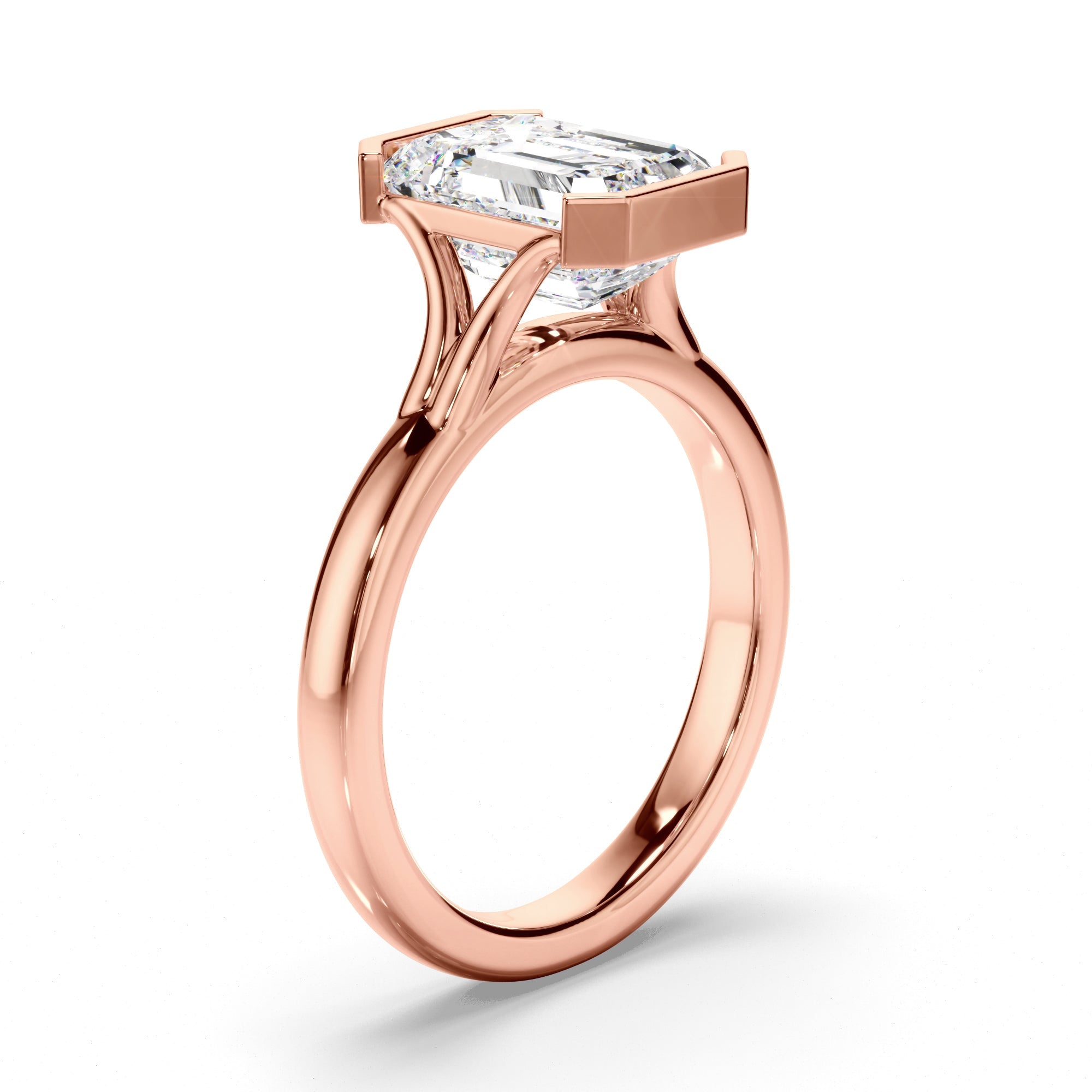 Emerald Cut Diamond Half-Bezel Set Engagement Ring