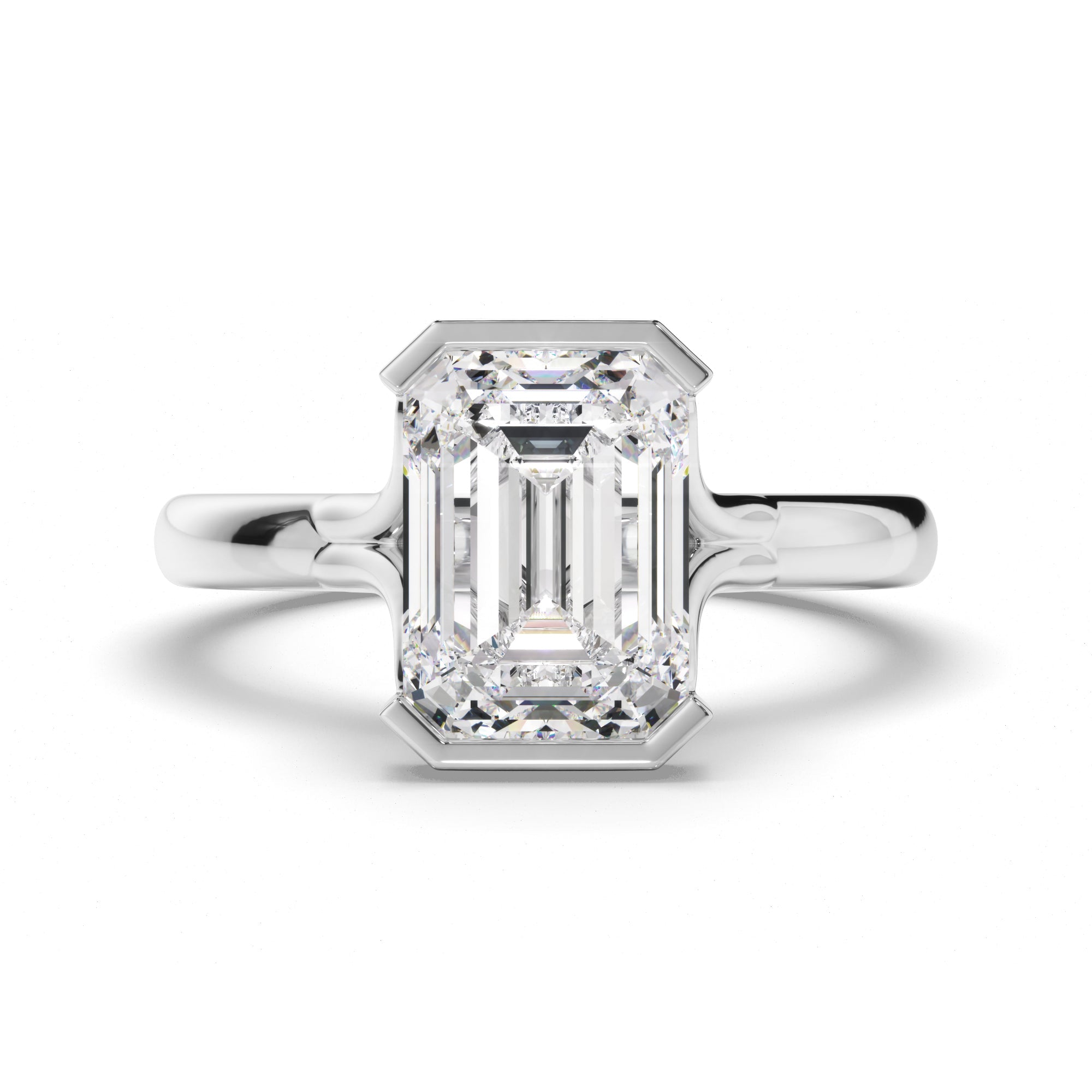 Emerald Cut Diamond Half-Bezel Set Engagement Ring