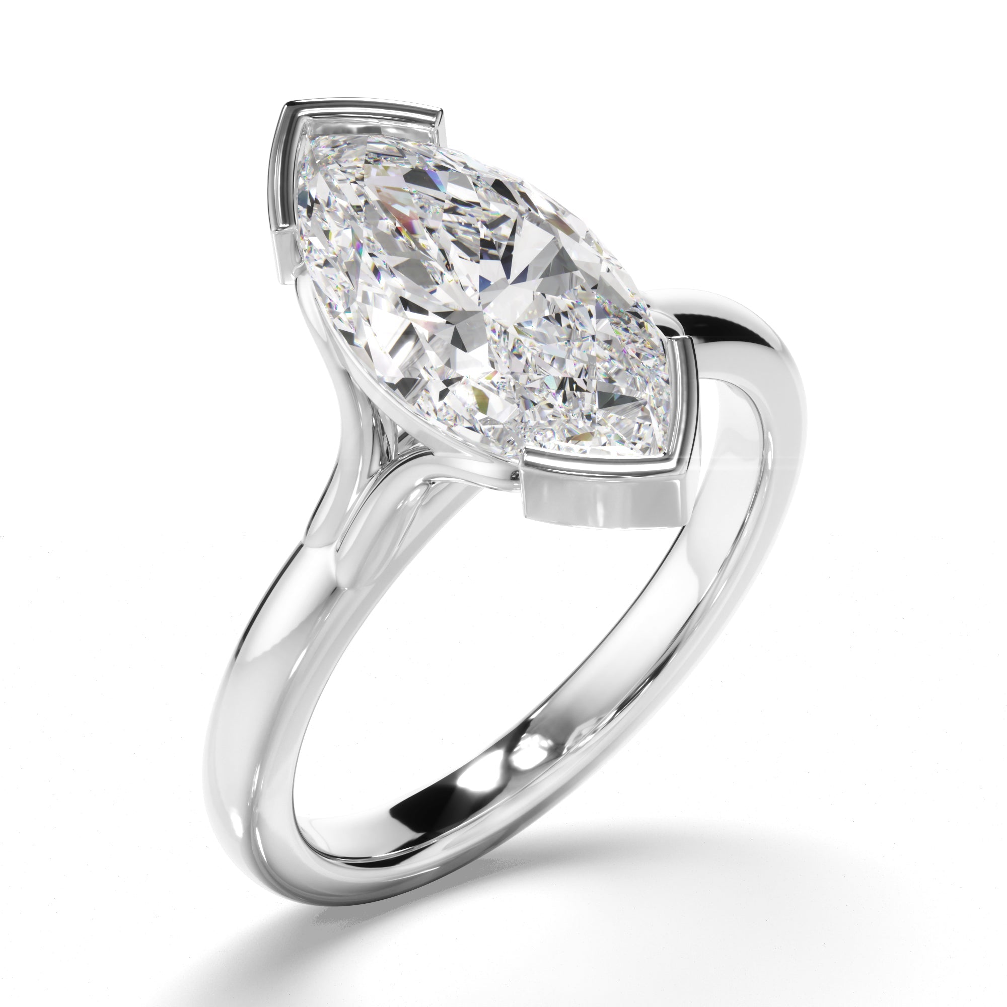 Marquise Cut Diamond Half-Bezel Set Engagement Ring