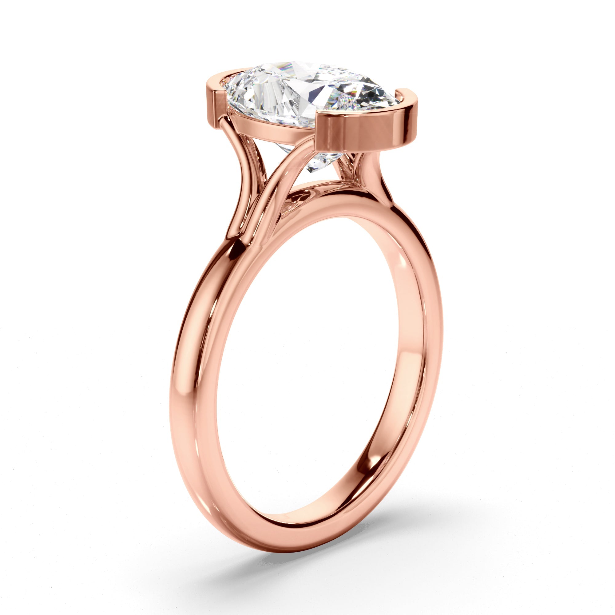 Oval Cut Diamond Half-Bezel Set Engagement Ring