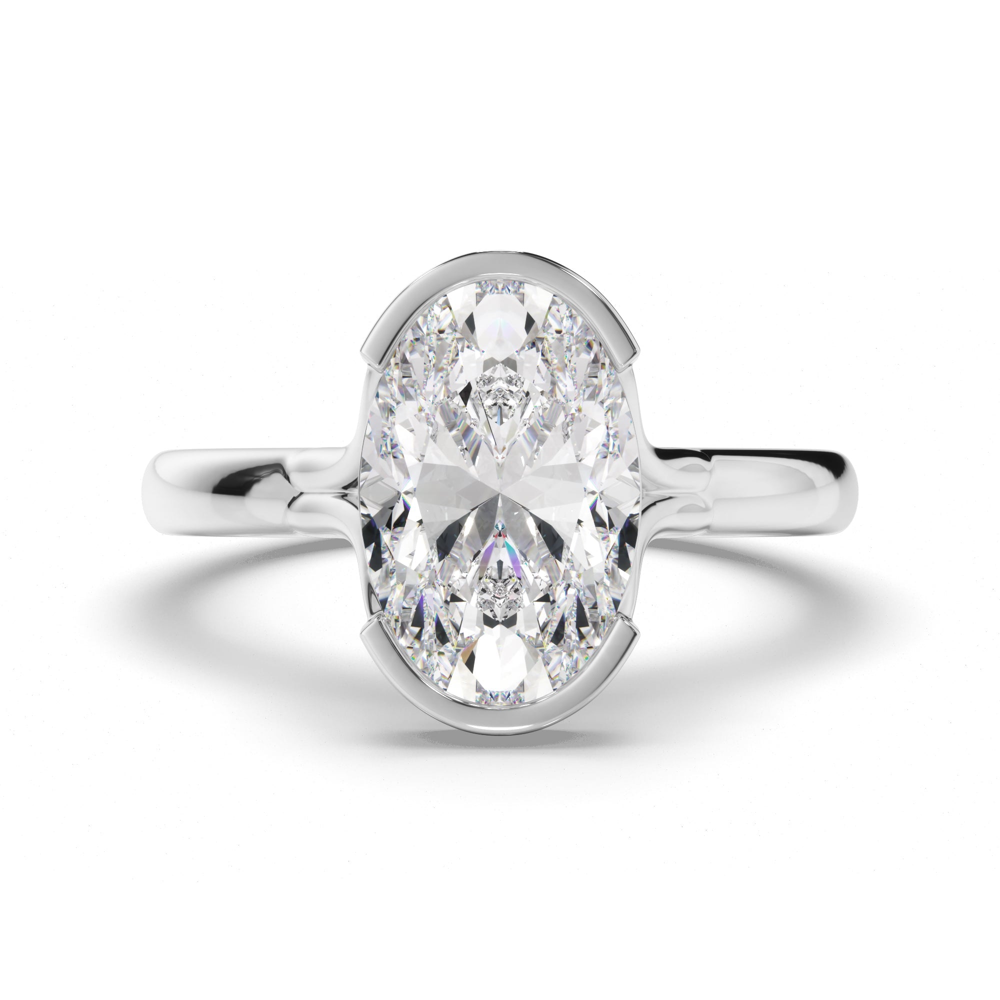 Oval Cut Diamond Half-Bezel Set Engagement Ring