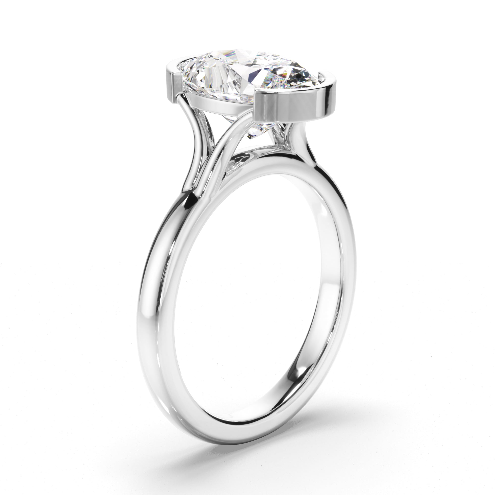 Oval Cut Diamond Half-Bezel Set Engagement Ring