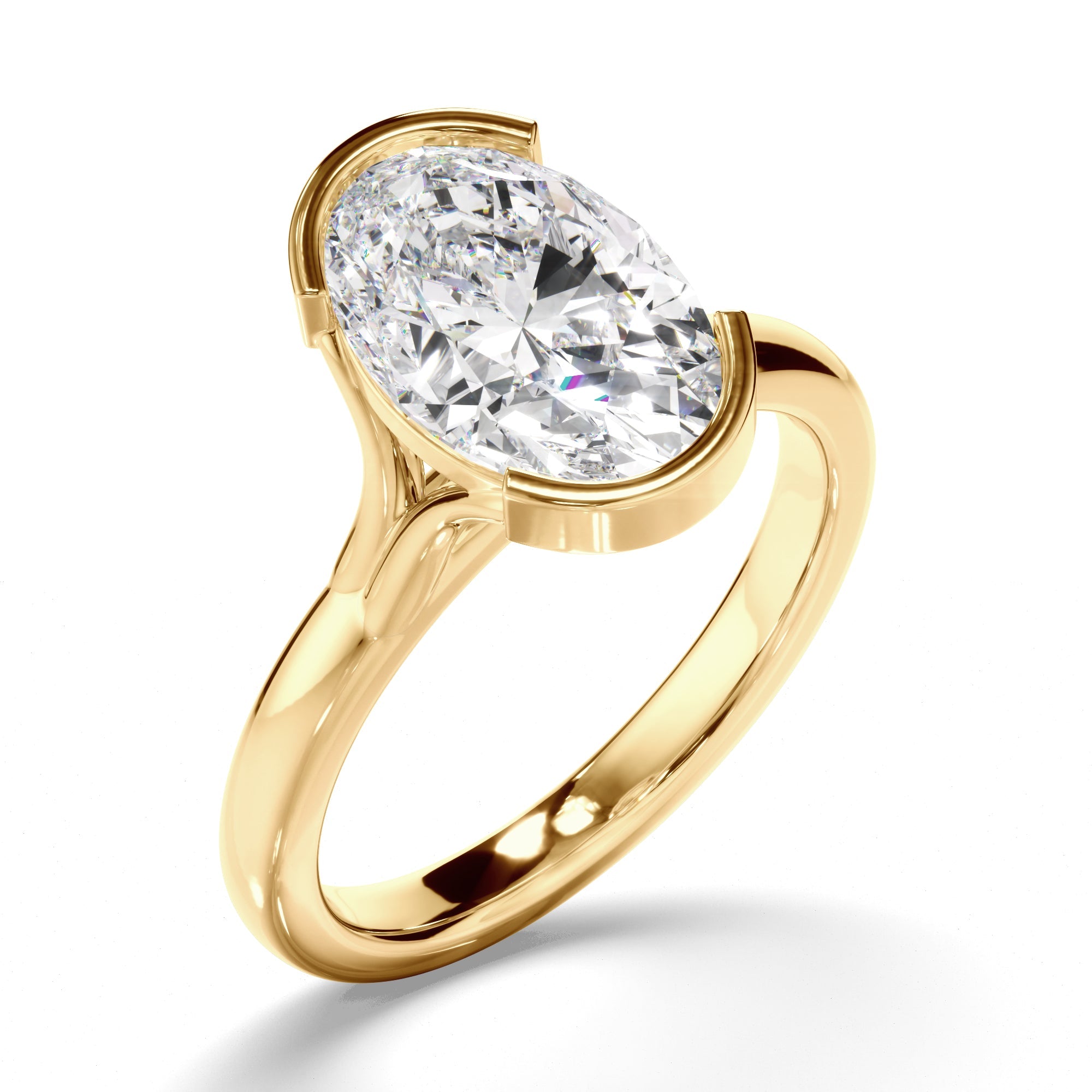 Oval Cut Diamond Half-Bezel Set Engagement Ring