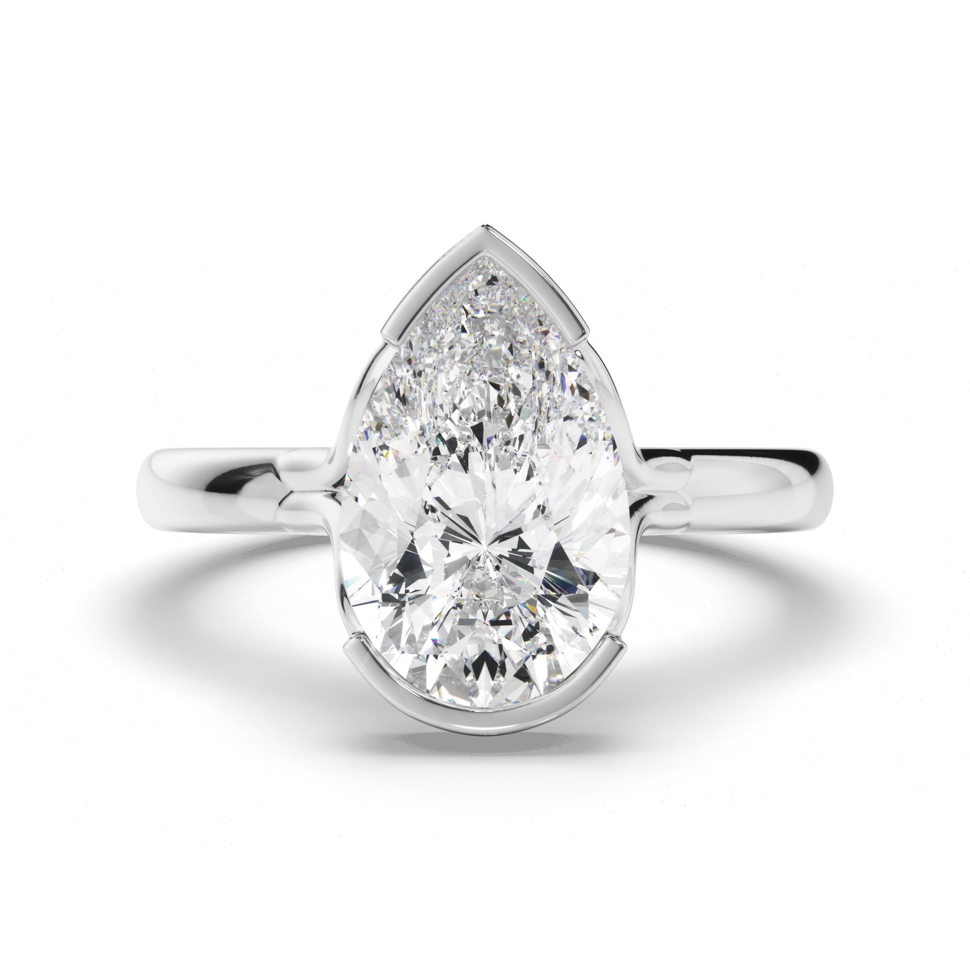 Pear Cut Diamond Half-Bezel Set Engagement Ring