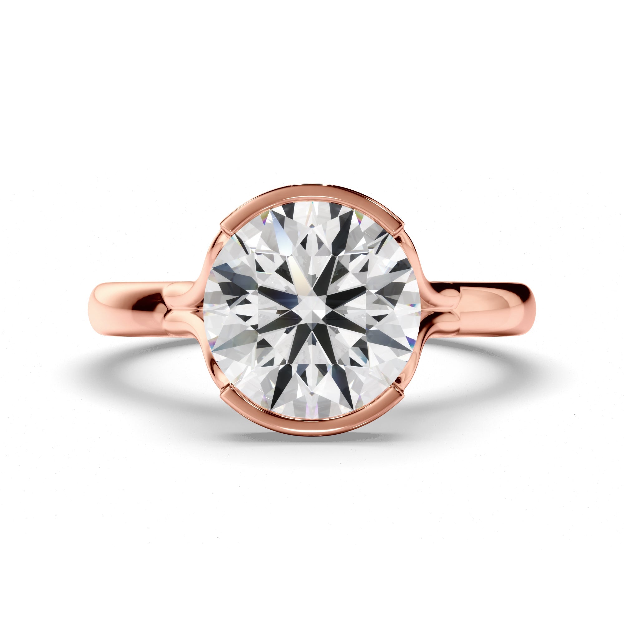 Round Brilliant Cut Diamond Half-Bezel Set Engagement Ring