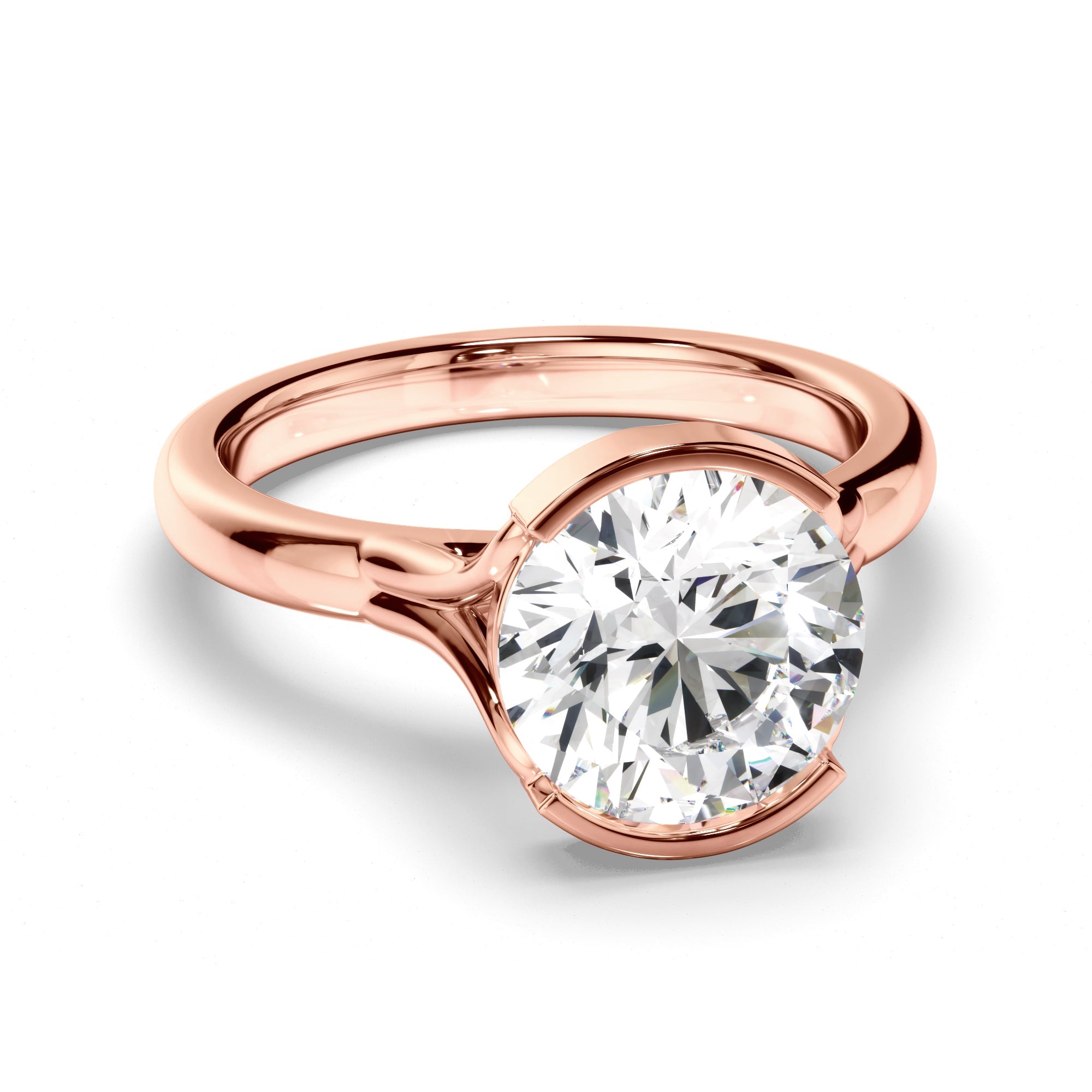 Round Brilliant Cut Diamond Half-Bezel Set Engagement Ring