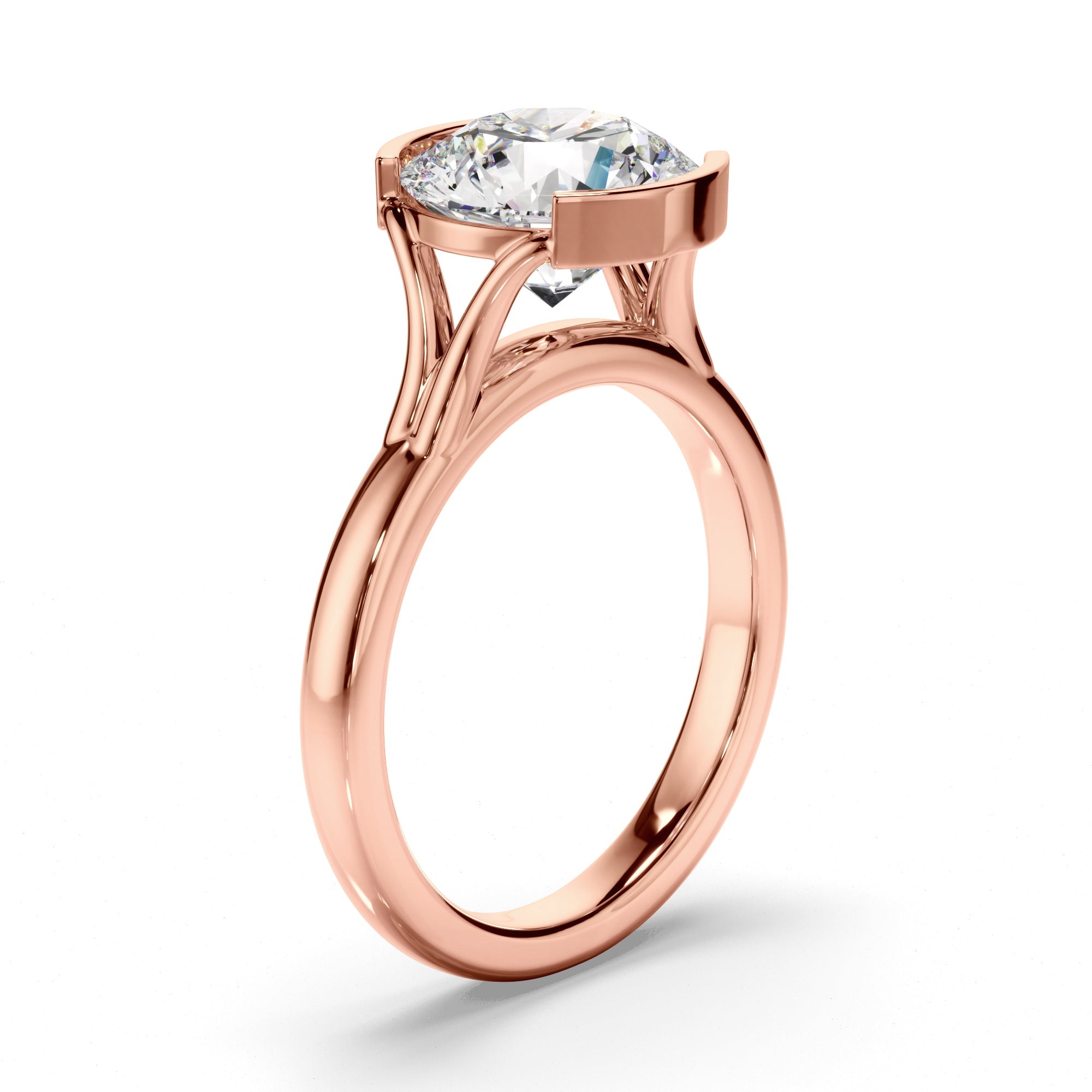 Round Brilliant Cut Diamond Half-Bezel Set Engagement Ring