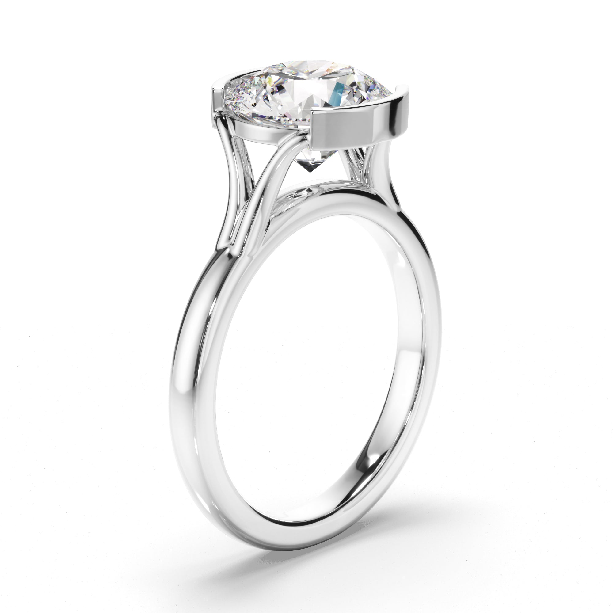 Round Brilliant Cut Diamond Half-Bezel Set Engagement Ring