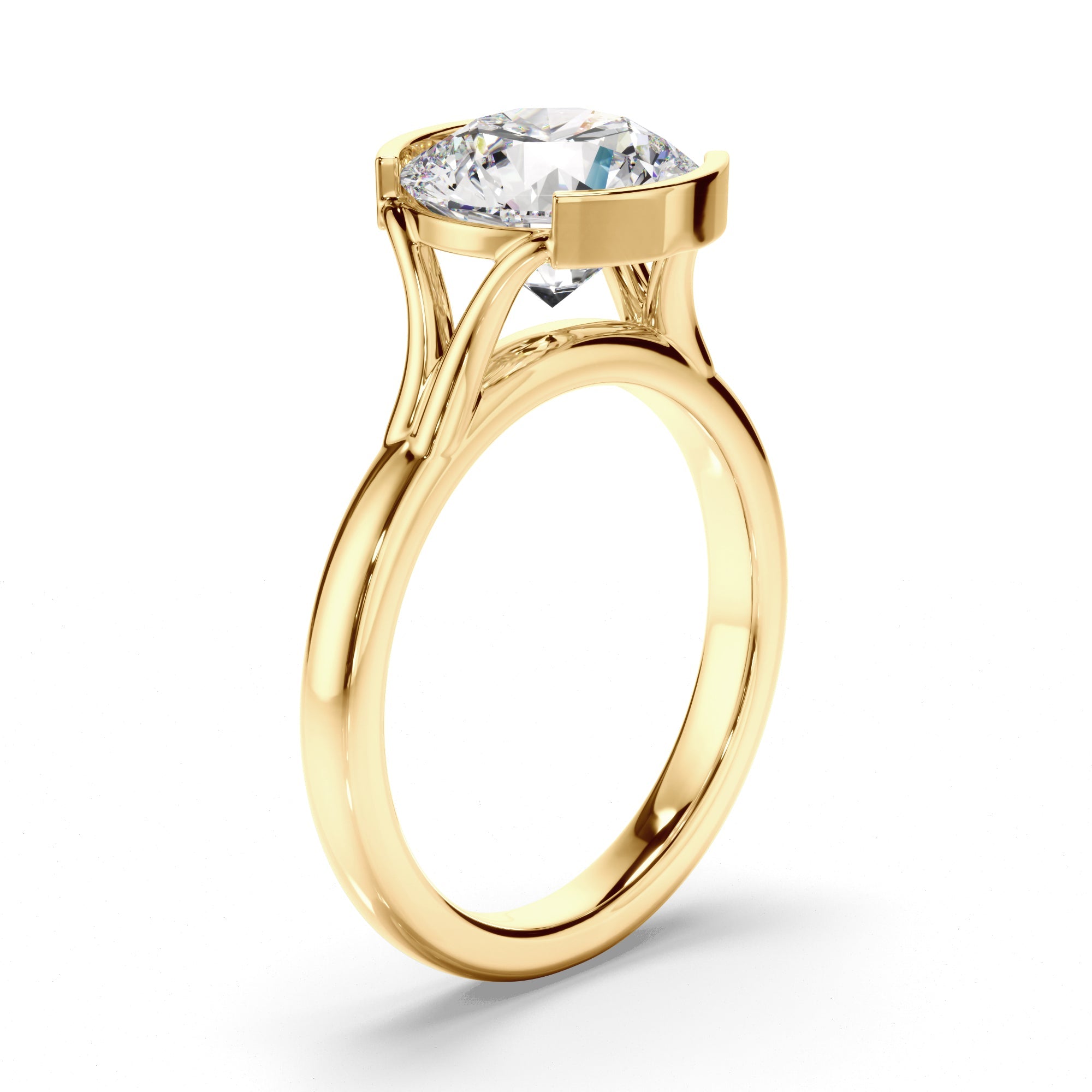 Round Brilliant Cut Diamond Half-Bezel Set Engagement Ring
