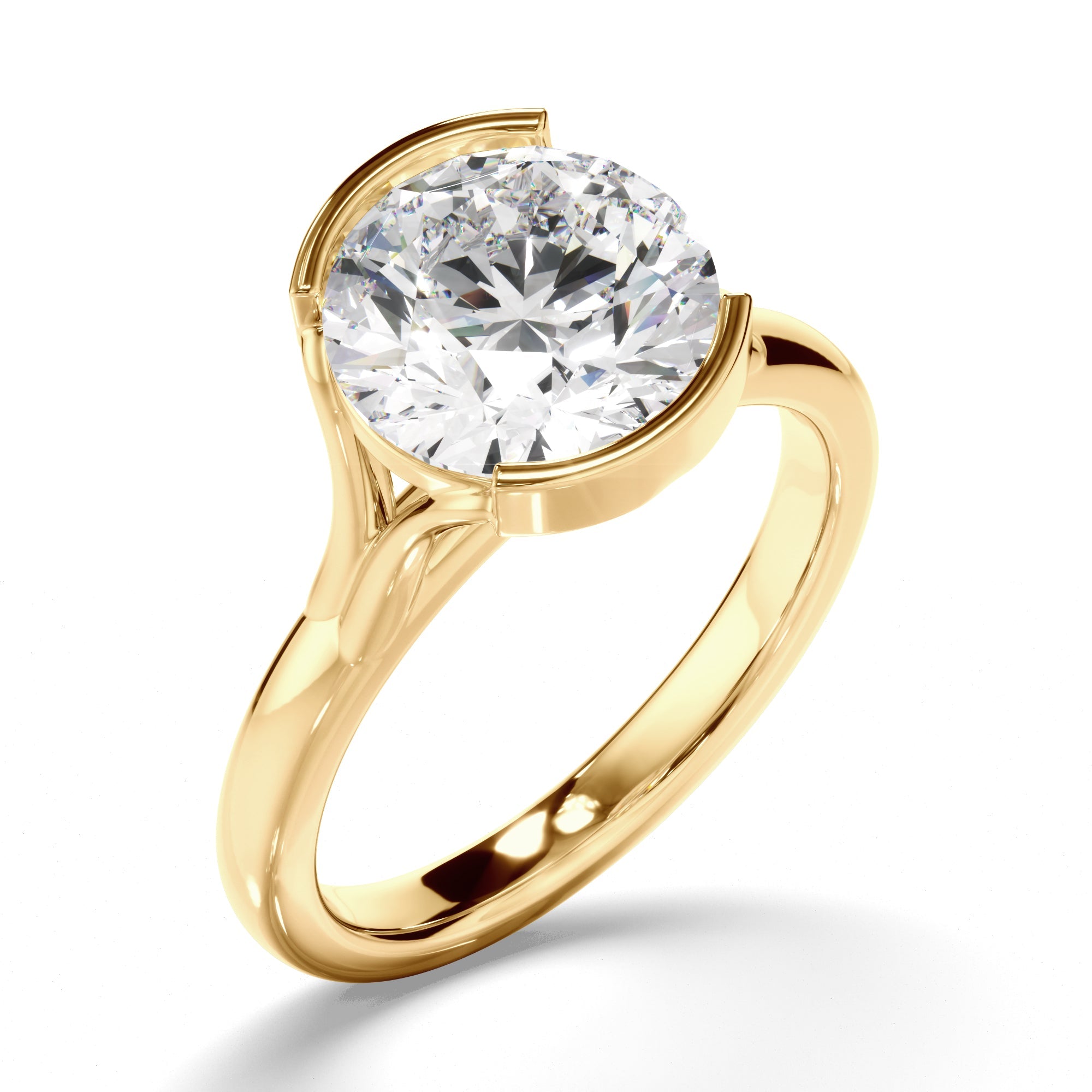 Round Brilliant Cut Diamond Half-Bezel Set Engagement Ring