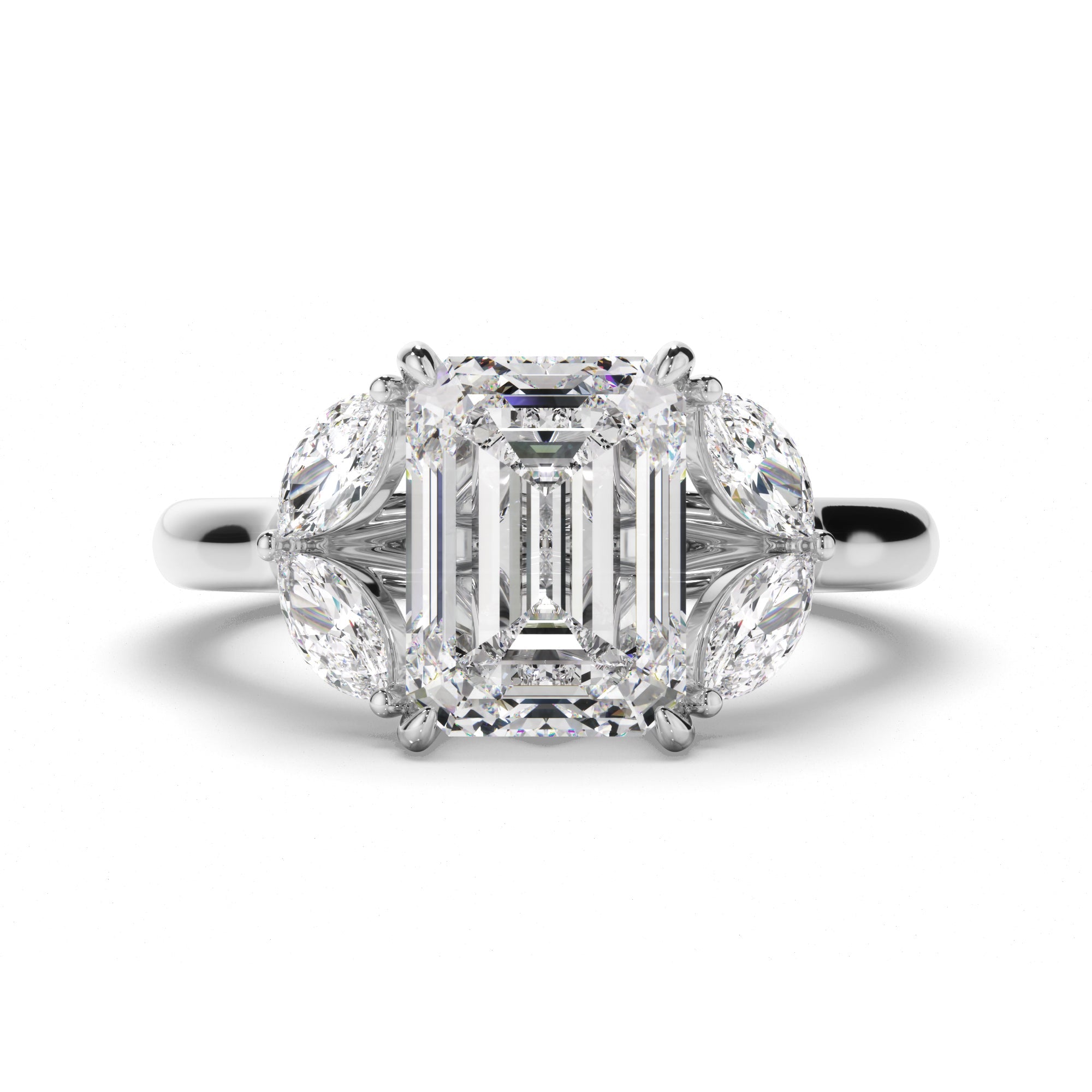 Emerald Cut Diamond Engagement Ring with Marquise Sides