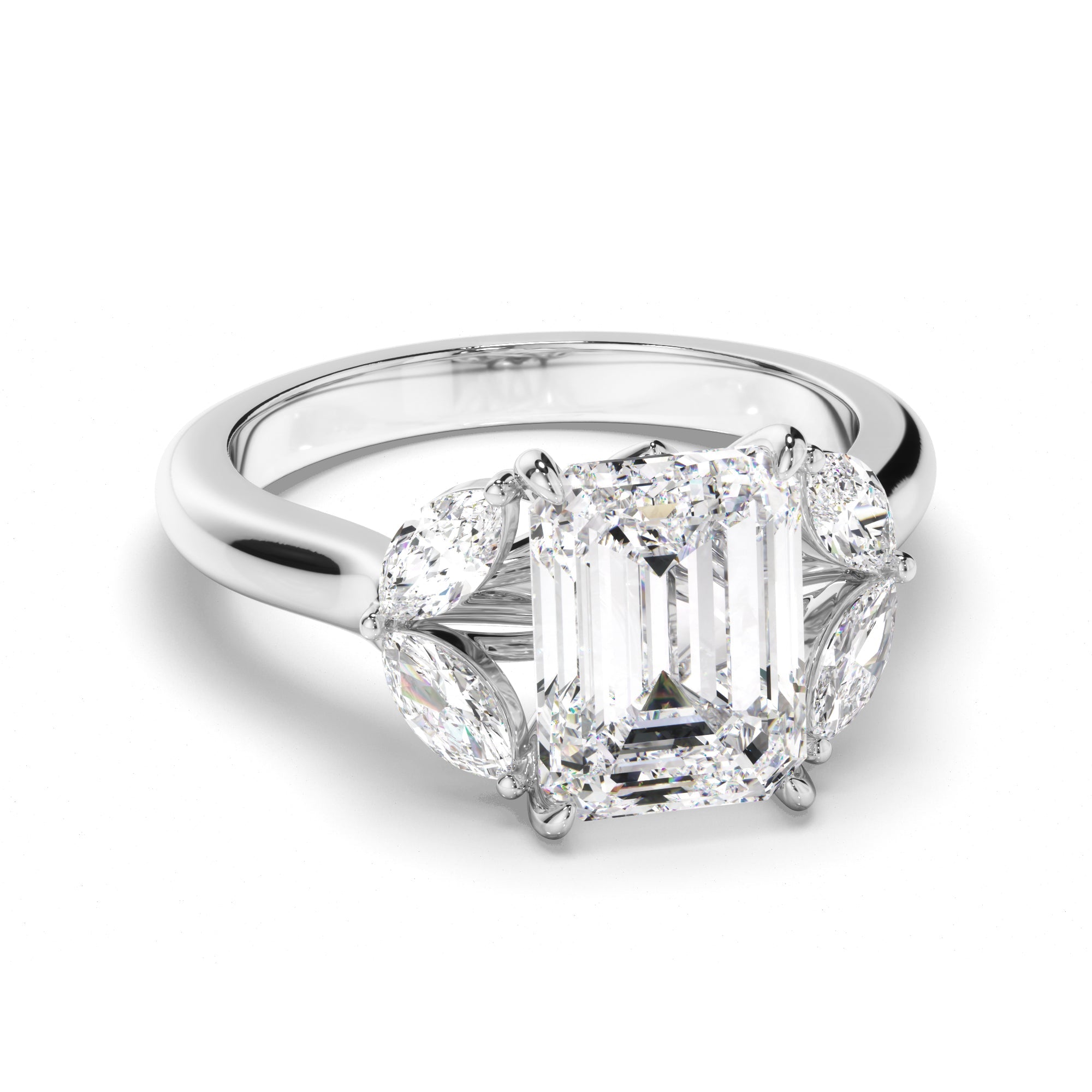 Emerald Cut Diamond Engagement Ring with Marquise Sides