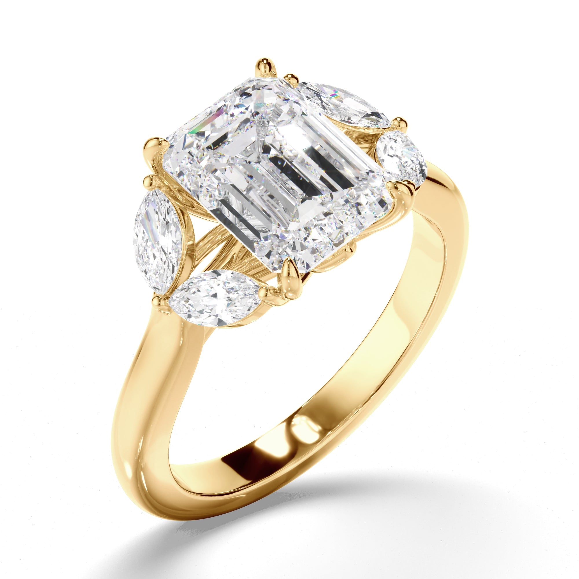 Emerald Cut Diamond Engagement Ring with Marquise Sides