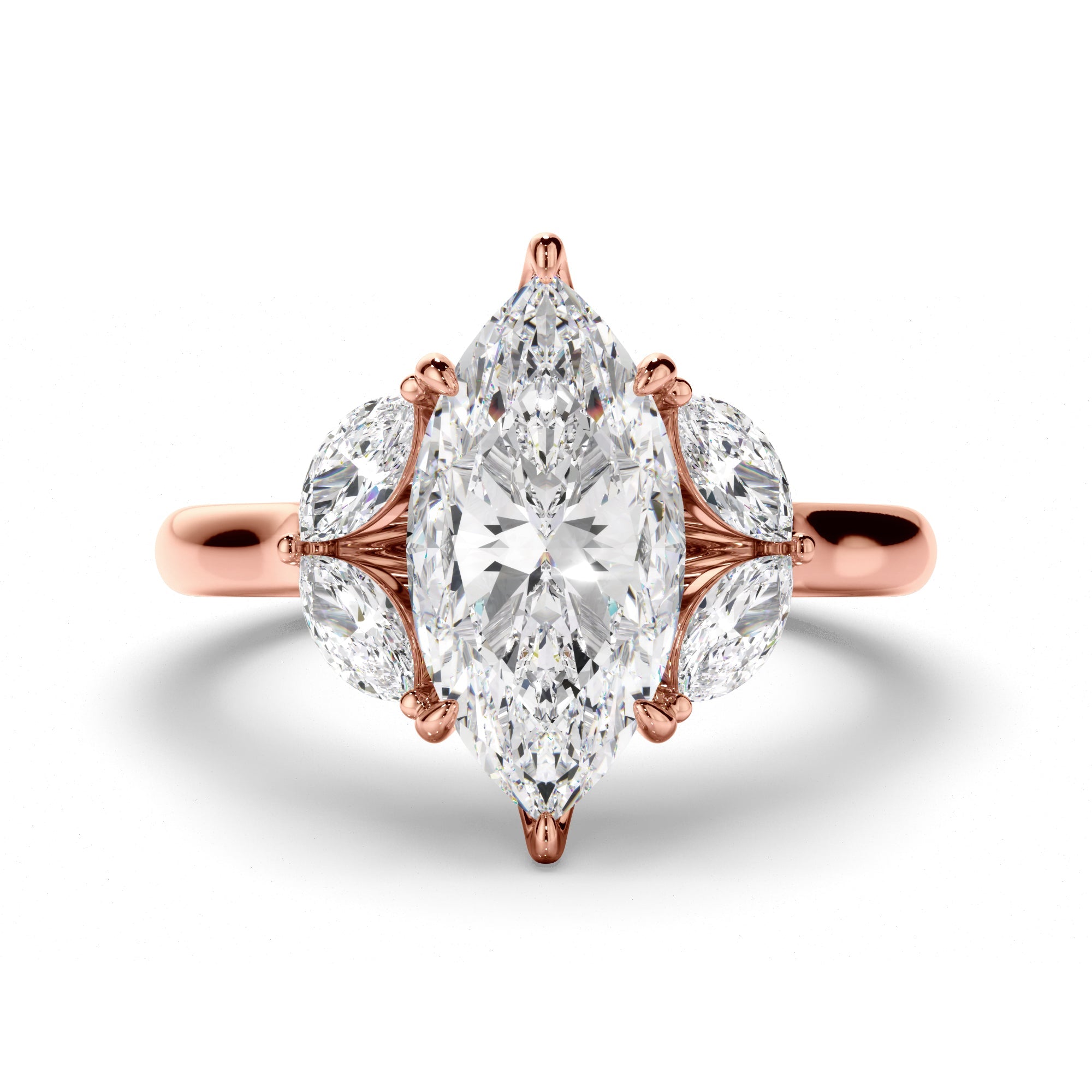 Marquise Cut Diamond Engagement Ring with Marquise Sides