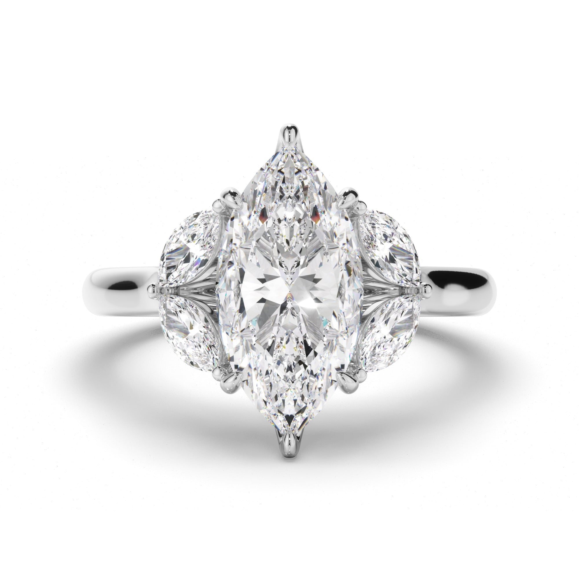 Marquise Cut Diamond Engagement Ring with Marquise Sides