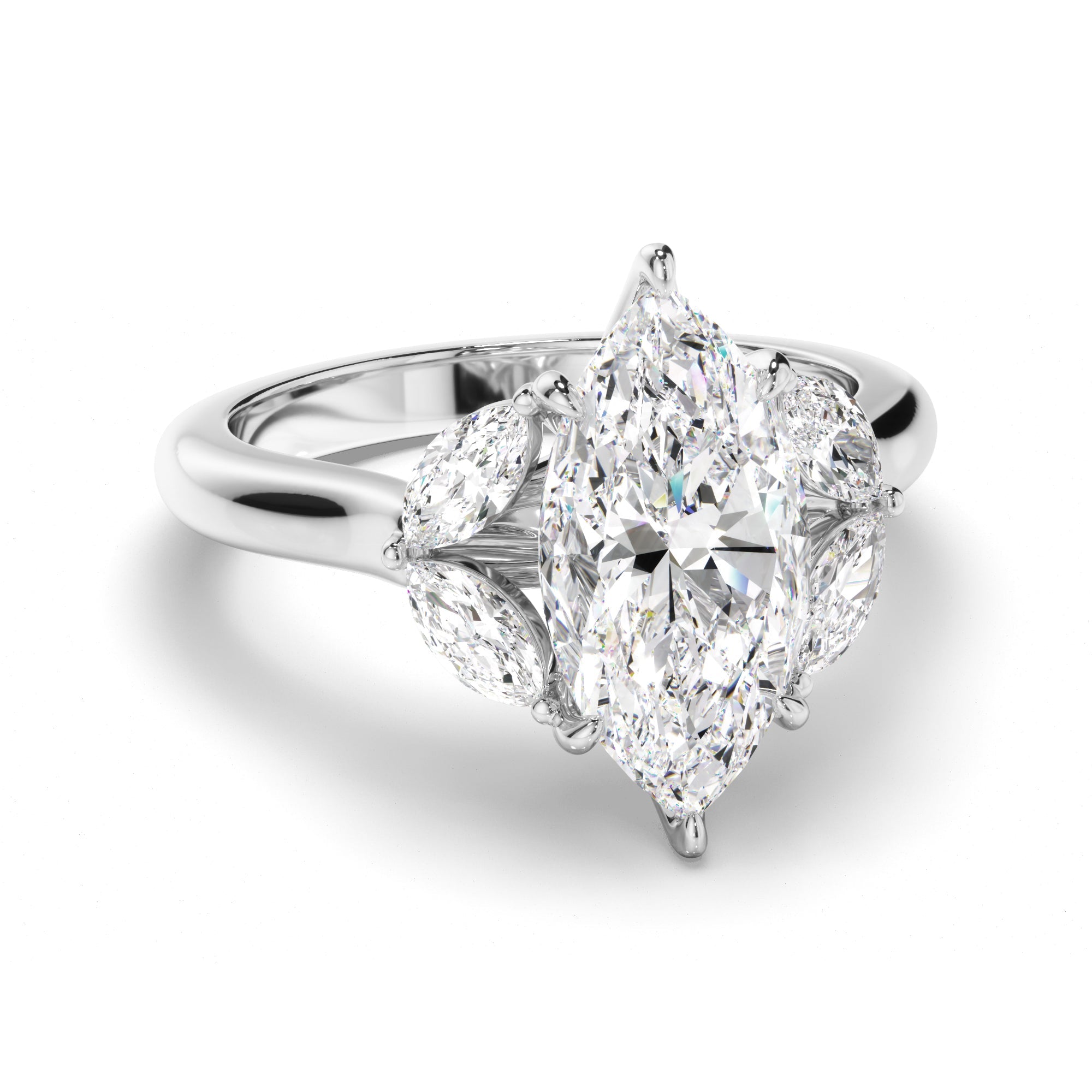 Marquise Cut Diamond Engagement Ring with Marquise Sides