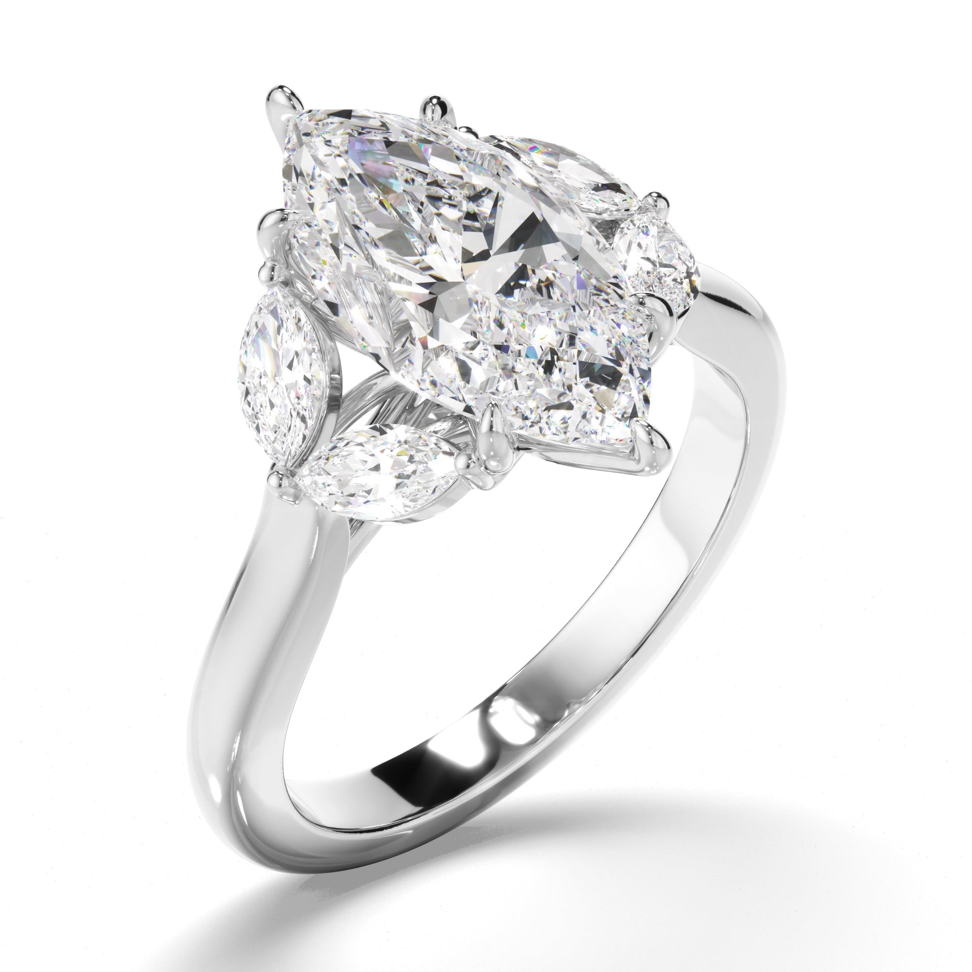 Marquise Cut Diamond Engagement Ring with Marquise Sides