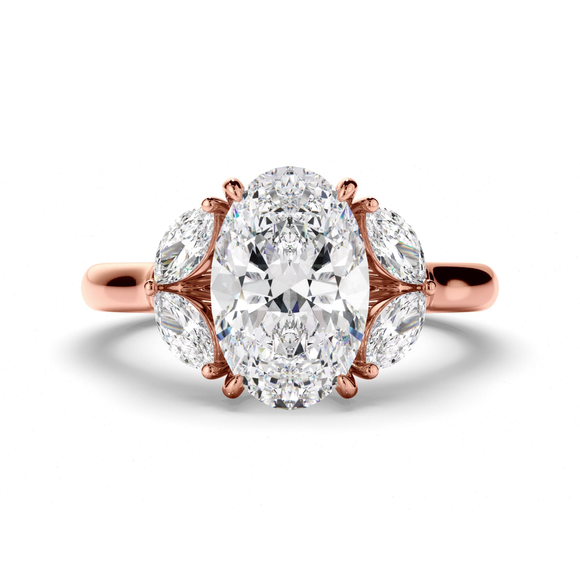 Oval Cut Diamond Engagement Ring with Marquise Sides