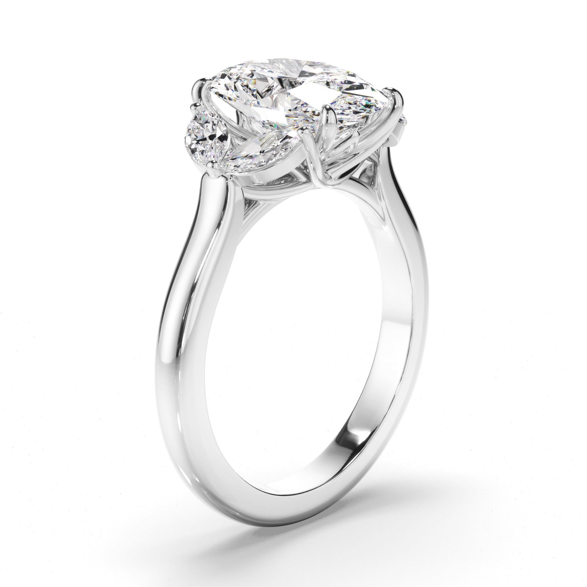 Oval Cut Diamond Engagement Ring with Marquise Sides